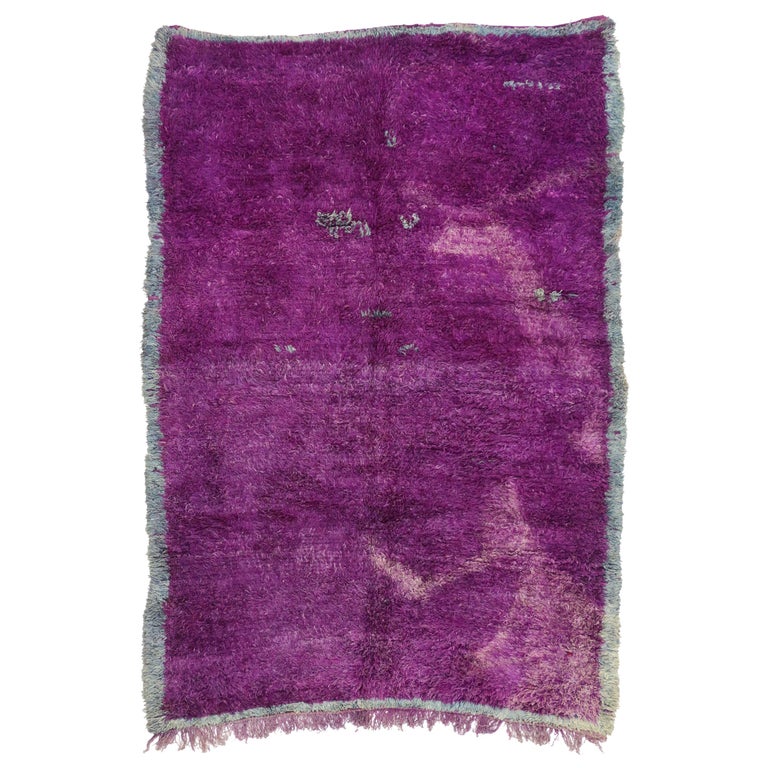 Vintage Berber Purple Moroccan Rug with Post-Modern Memphis Style For Sale