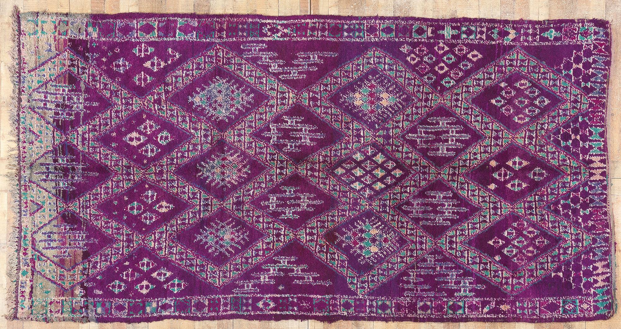 20th Century Vintage Purple Beni MGuild Moroccan Rug, Maximalism Meets Boho Chic For Sale
