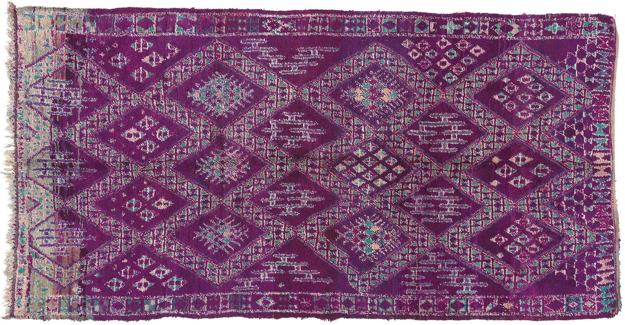 Wool Vintage Purple Beni MGuild Moroccan Rug, Maximalism Meets Boho Chic For Sale