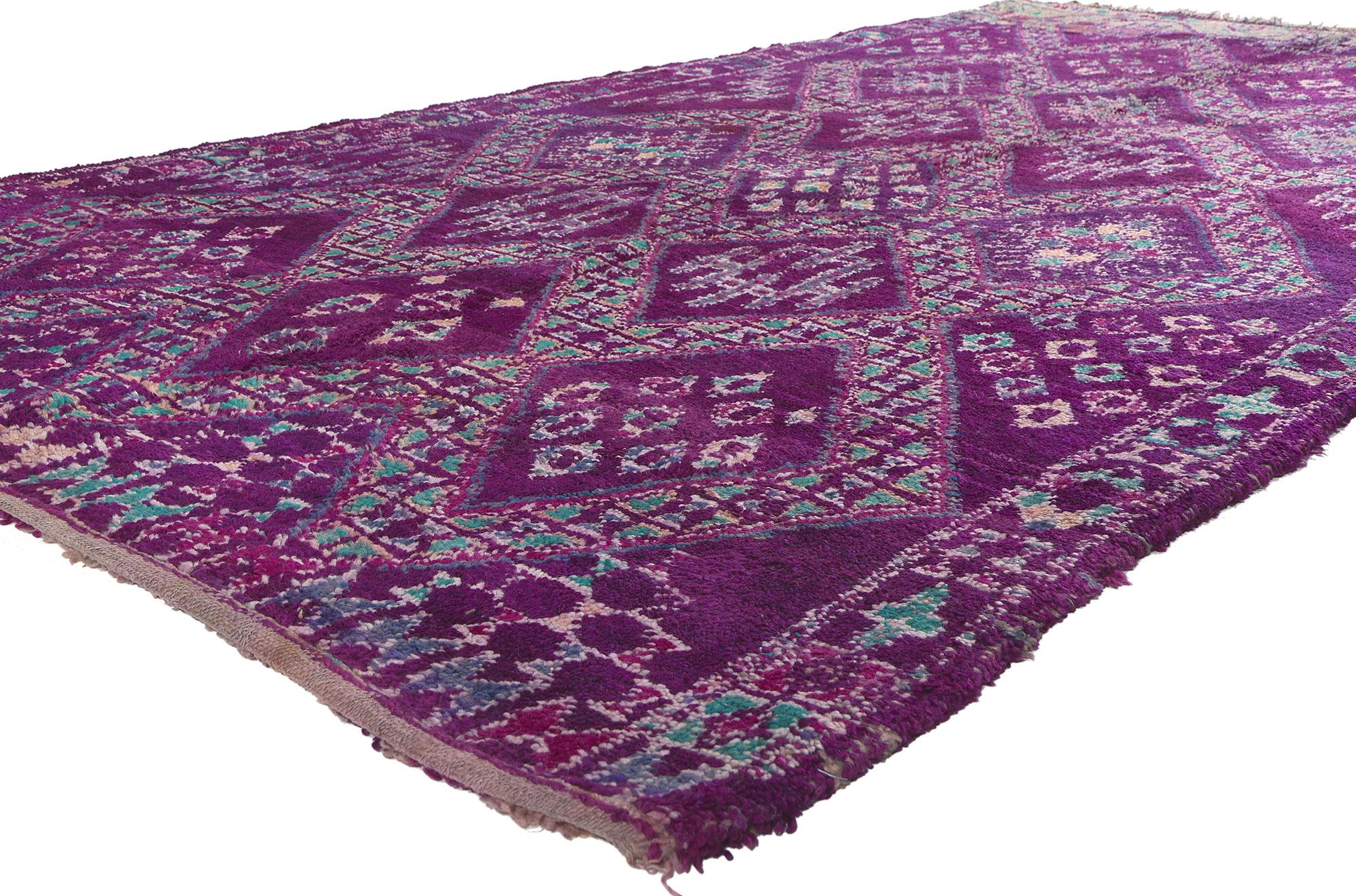 20683 Vintage Purple Beni MGuild Moroccan Rug, 05'10 x 11'02. In the heart of this Beni MGuild rug lies the essence of Moroccan artistry. Beni MGuild rugs, hailing from the tribal territories of the Middle Atlas Mountains, are renowned for their