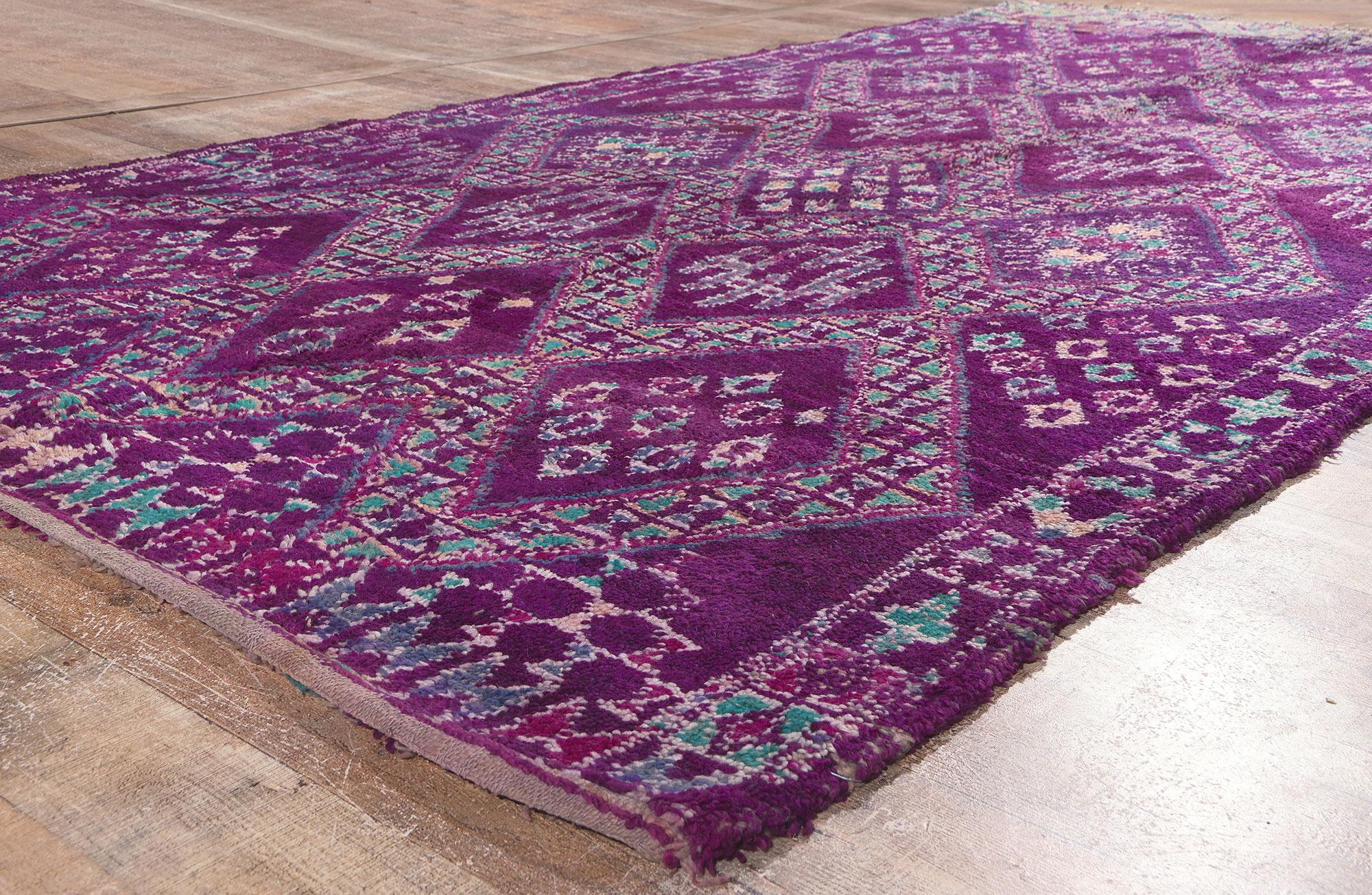 Hand-Knotted Vintage Purple Beni MGuild Moroccan Rug, Maximalism Meets Boho Chic For Sale