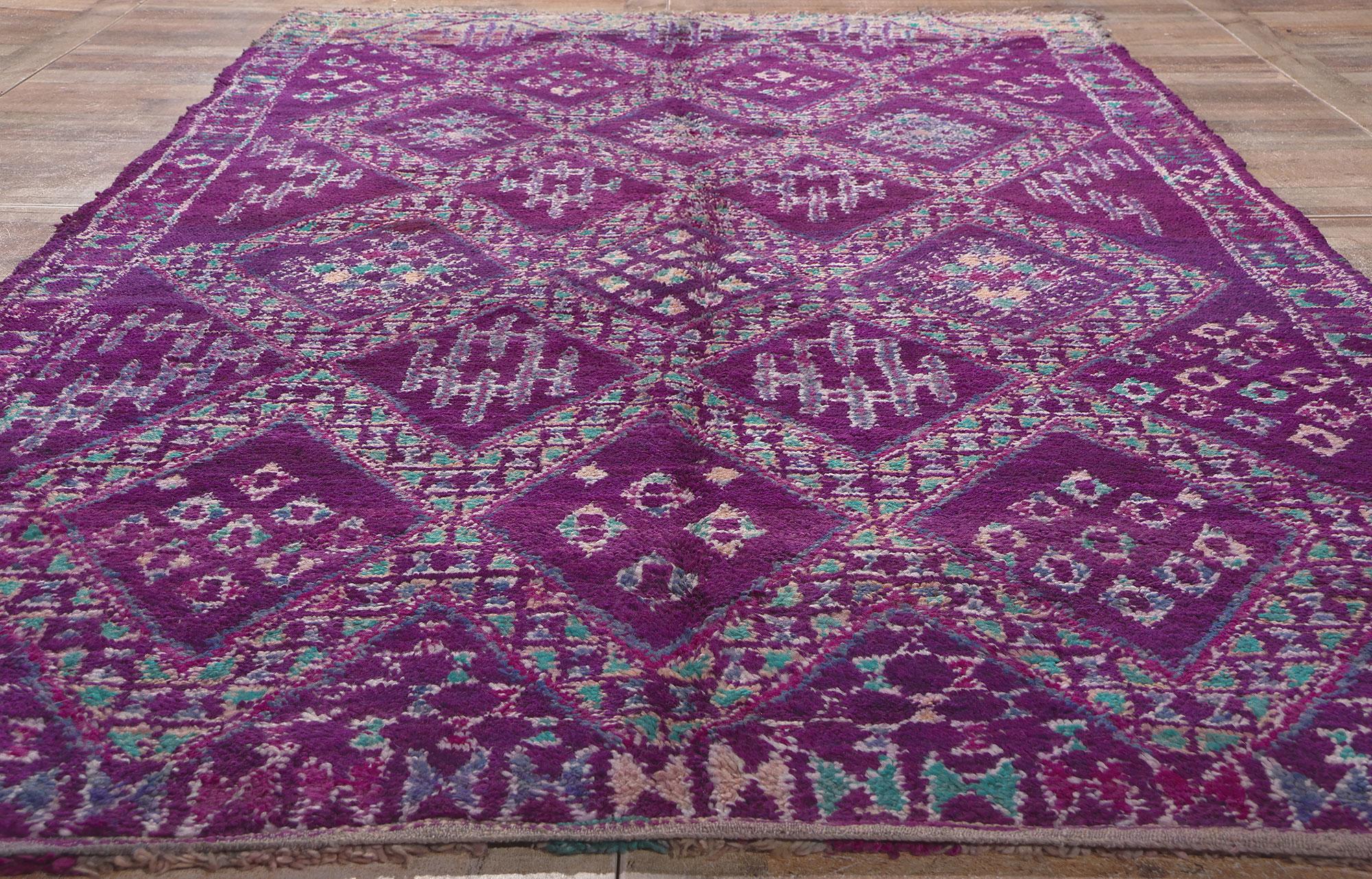 Vintage Purple Beni MGuild Moroccan Rug, Maximalism Meets Boho Chic In Good Condition For Sale In Dallas, TX