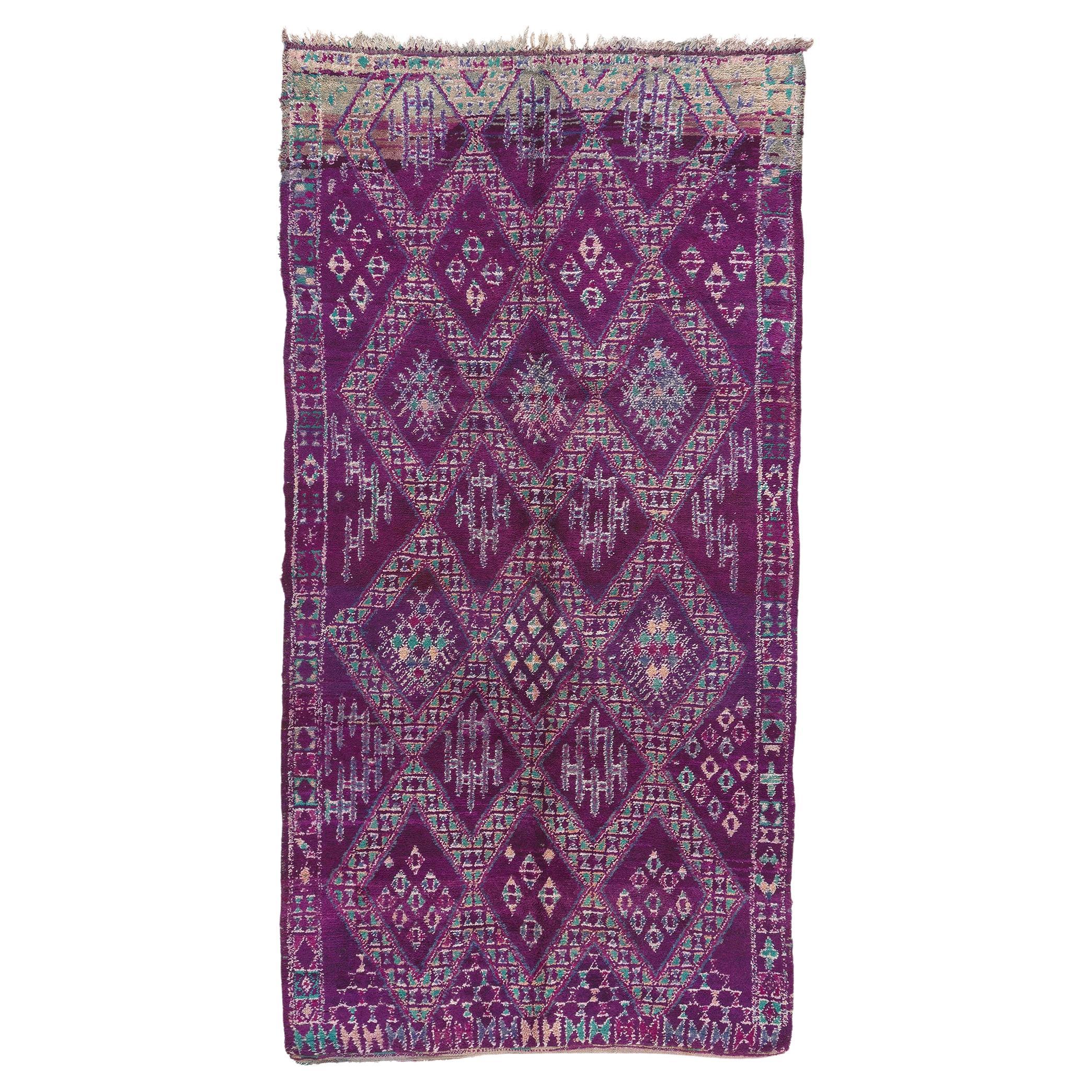 Vintage Purple Beni MGuild Moroccan Rug, Maximalism Meets Boho Chic For Sale