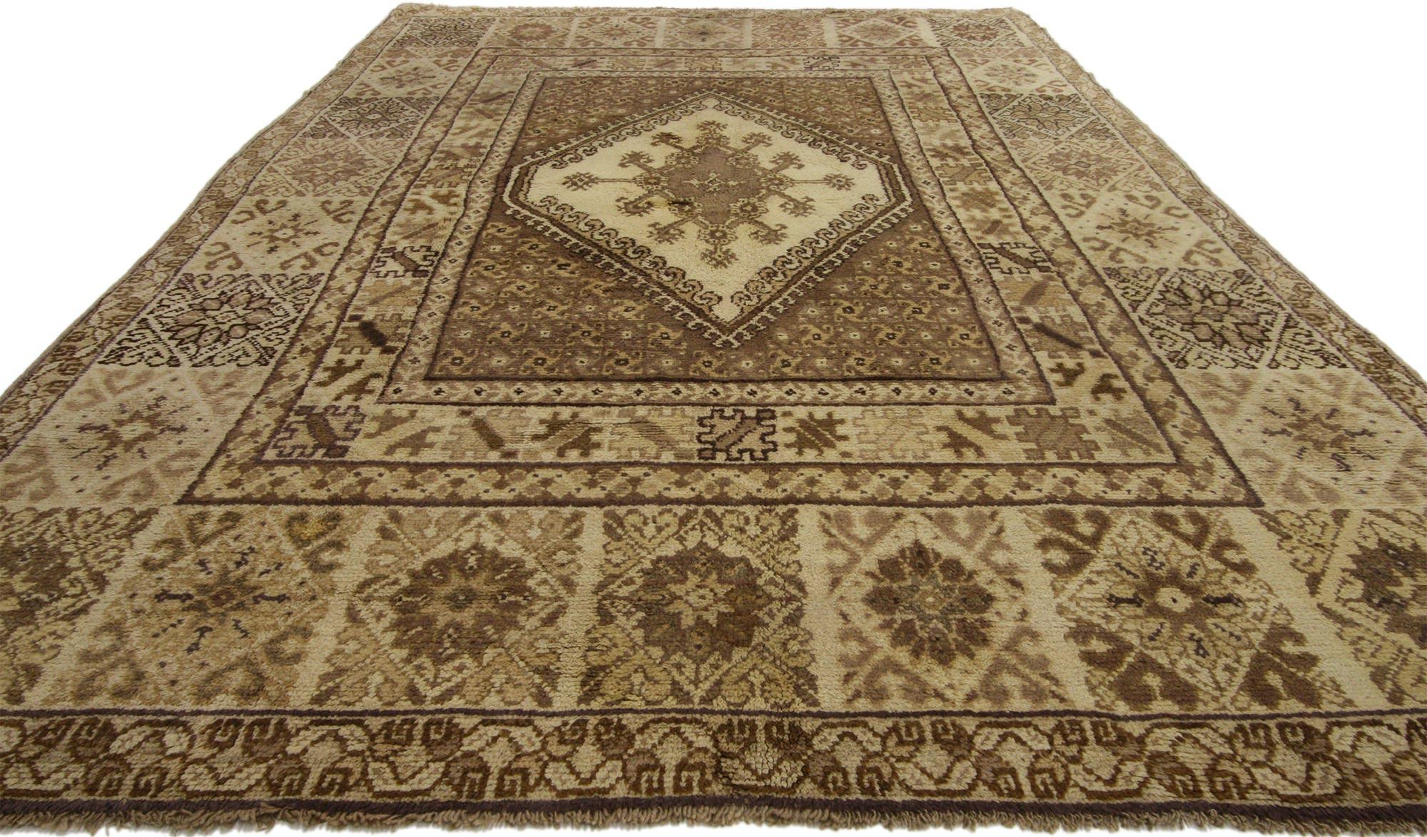 Organic Modern Vintage Berber Rabat Moroccan Rug with Neutral Earth-Tone Colors For Sale