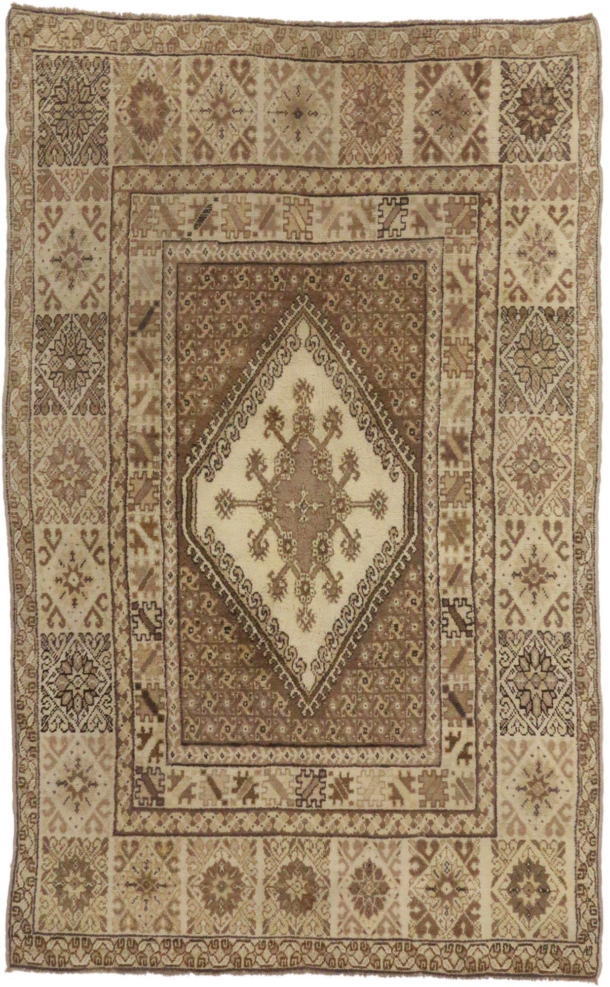 Wool Vintage Berber Rabat Moroccan Rug with Neutral Earth-Tone Colors For Sale