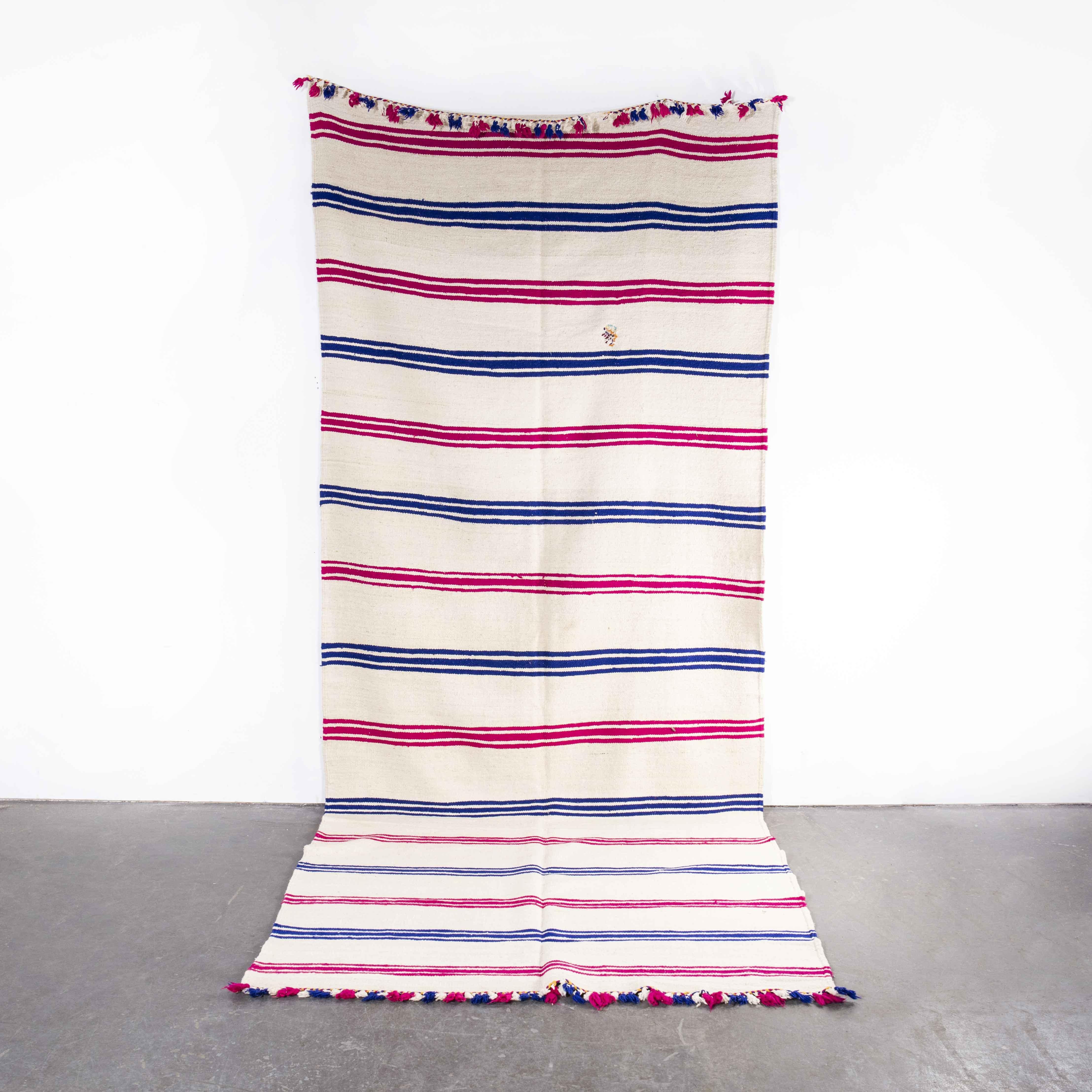 Vintage Berber Red and Blue Thin Stripe Hanbel Rug In Good Condition For Sale In Hook, Hampshire