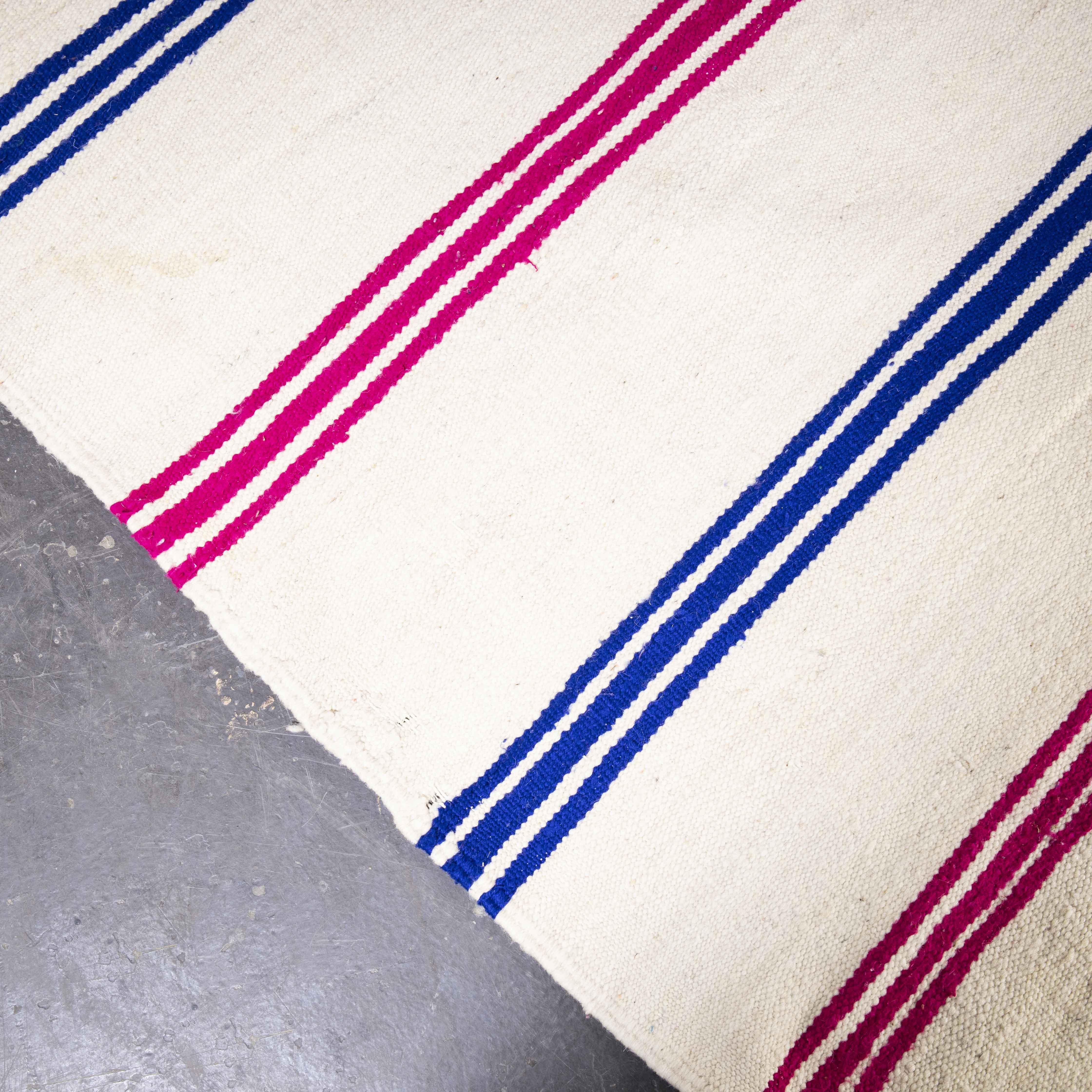 Vintage Berber Red and Blue Thin Stripe Hanbel Rug For Sale 2