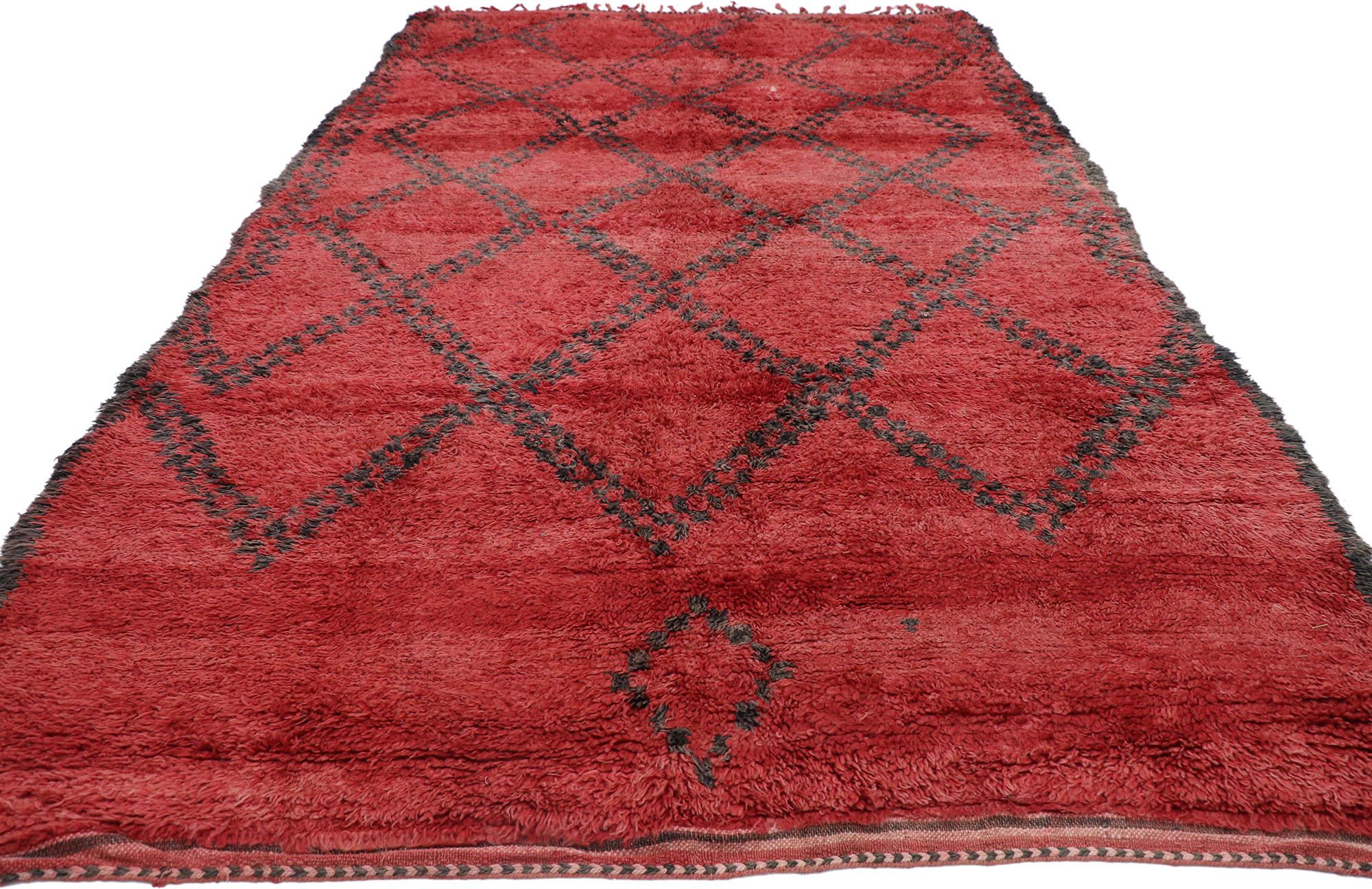 Hand-Knotted Vintage Berber Red Beni M'Guild Moroccan Rug with Modern Tribal Style For Sale