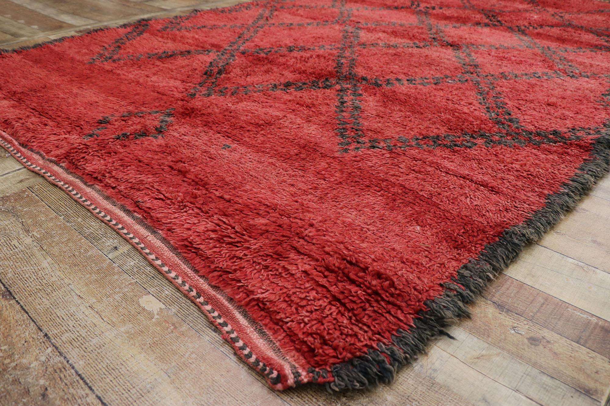 Wool Vintage Berber Red Beni M'Guild Moroccan Rug with Modern Tribal Style For Sale