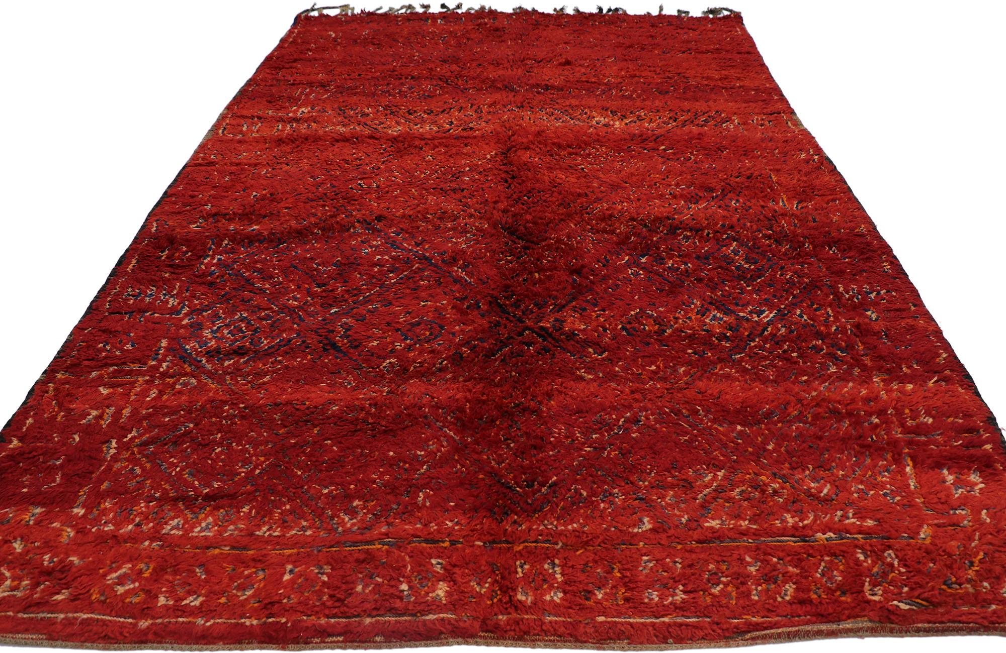 Hand-Knotted Vintage Berber Red Beni M'Guild Moroccan Rug with Tribal Style For Sale