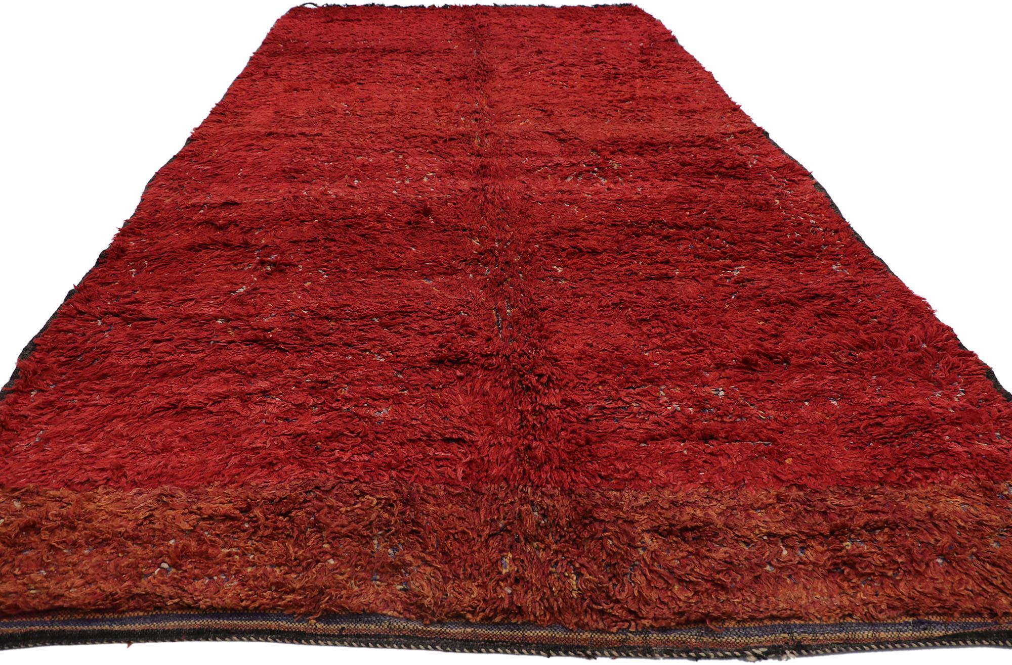 Hand-Knotted Vintage Berber Red Beni M'Guild Moroccan Rug with Tribal Style For Sale