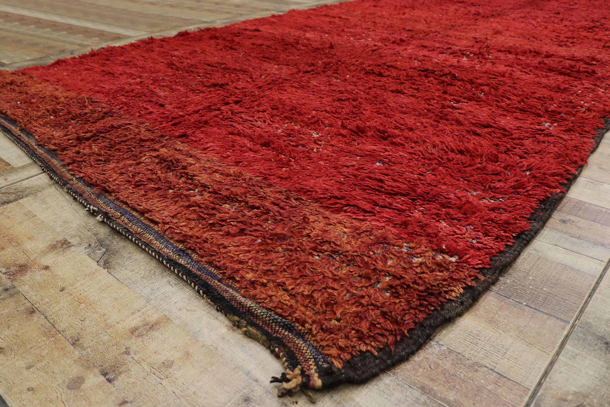 Wool Vintage Berber Red Beni M'Guild Moroccan Rug with Tribal Style For Sale