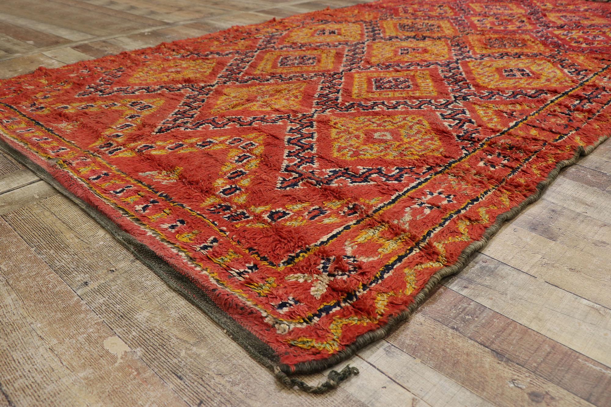 20th Century Vintage Berber Red Beni M'Guild Moroccan Rug with Tribal Style For Sale
