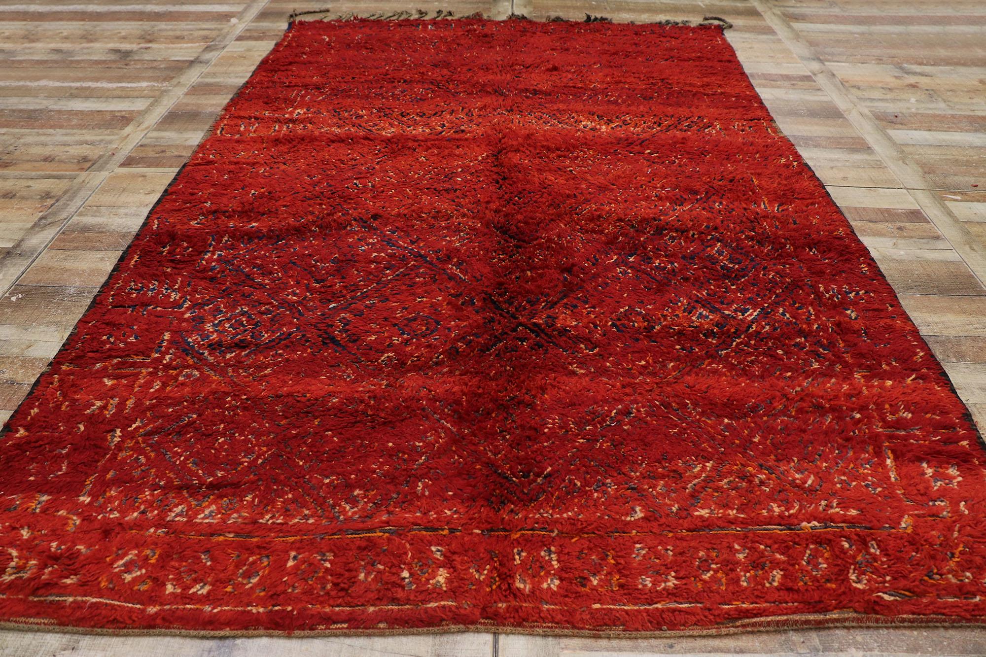 Vintage Berber Red Beni M'Guild Moroccan Rug with Tribal Style For Sale 1