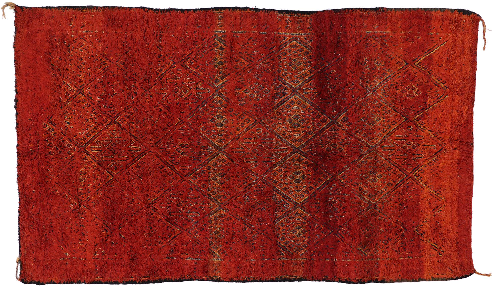 Vintage Berber Red Beni M'Guild Moroccan Rug with Tribal Style For Sale 3