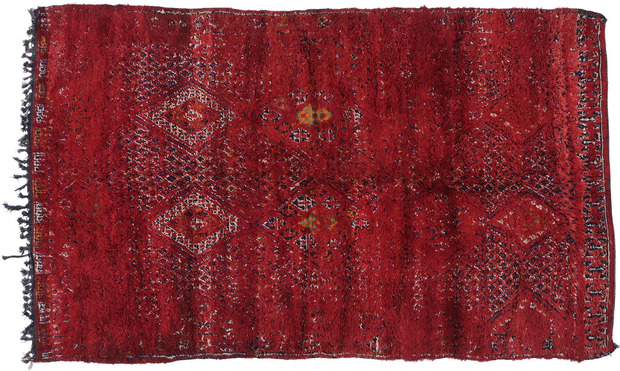 Vintage Berber Red Beni M'Guild Moroccan Rug with Tribal Style For Sale 3