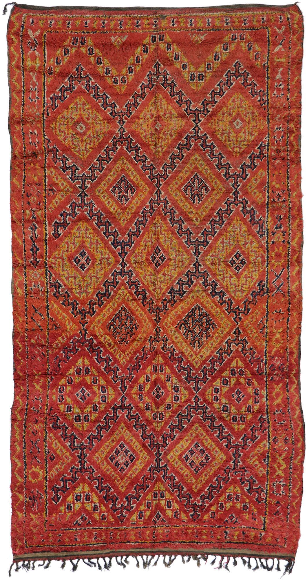 Vintage Berber Red Beni M'Guild Moroccan Rug with Tribal Style For Sale 2