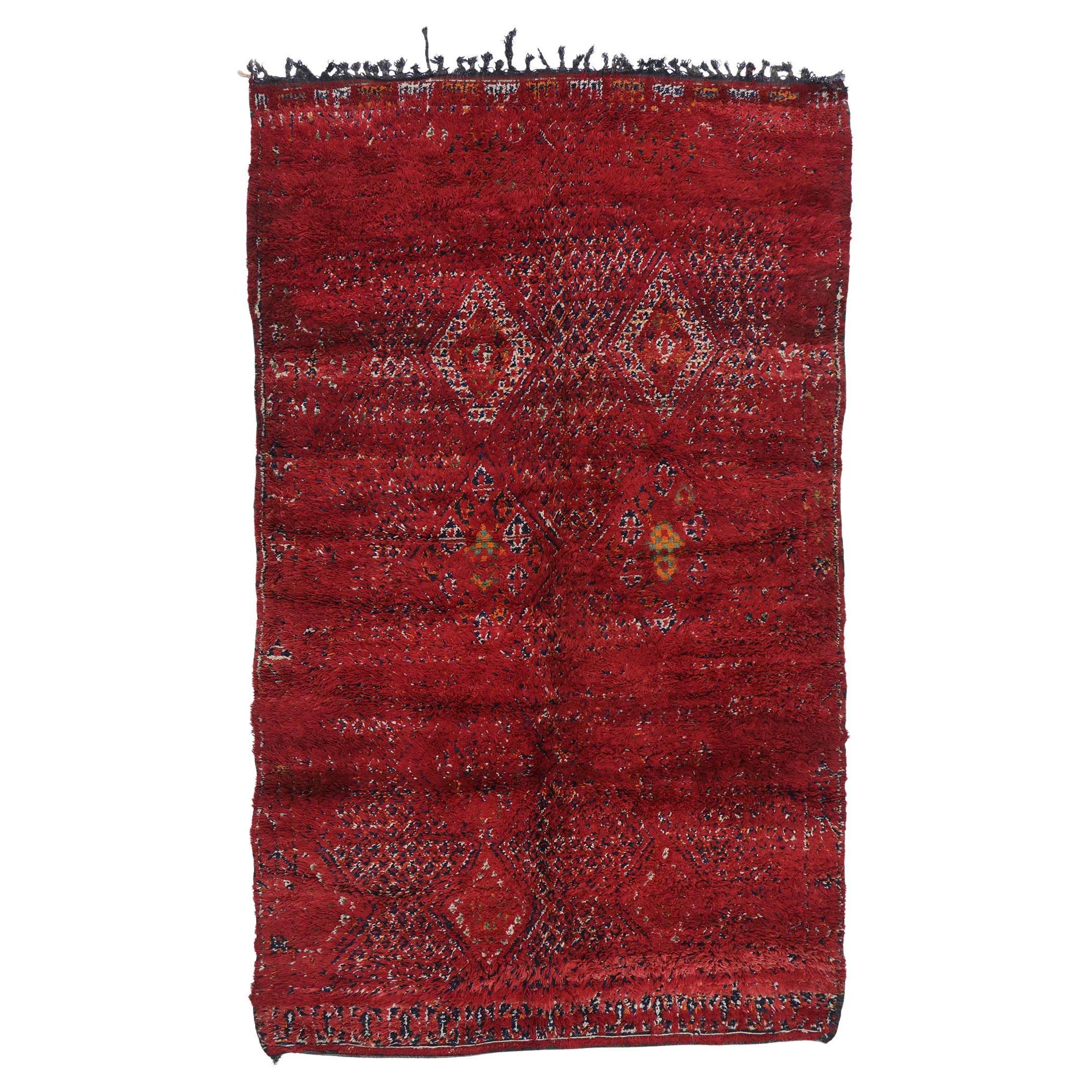 Vintage Berber Red Beni M'Guild Moroccan Rug with Tribal Style