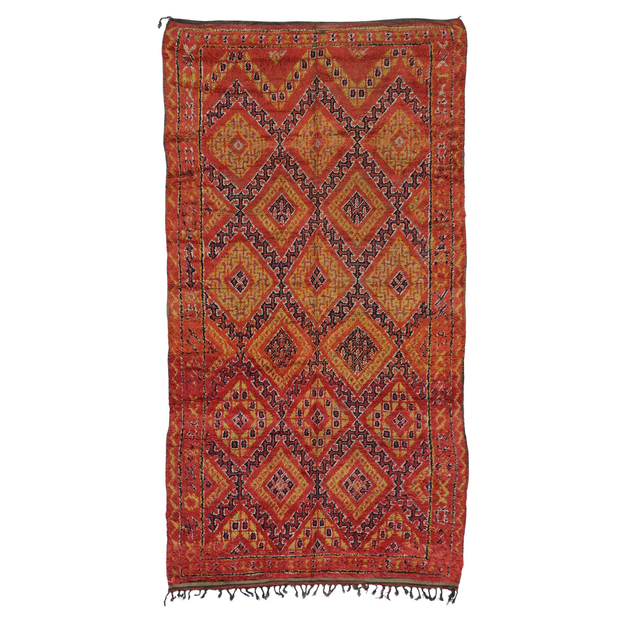 Vintage Berber Red Beni M'Guild Moroccan Rug with Tribal Style