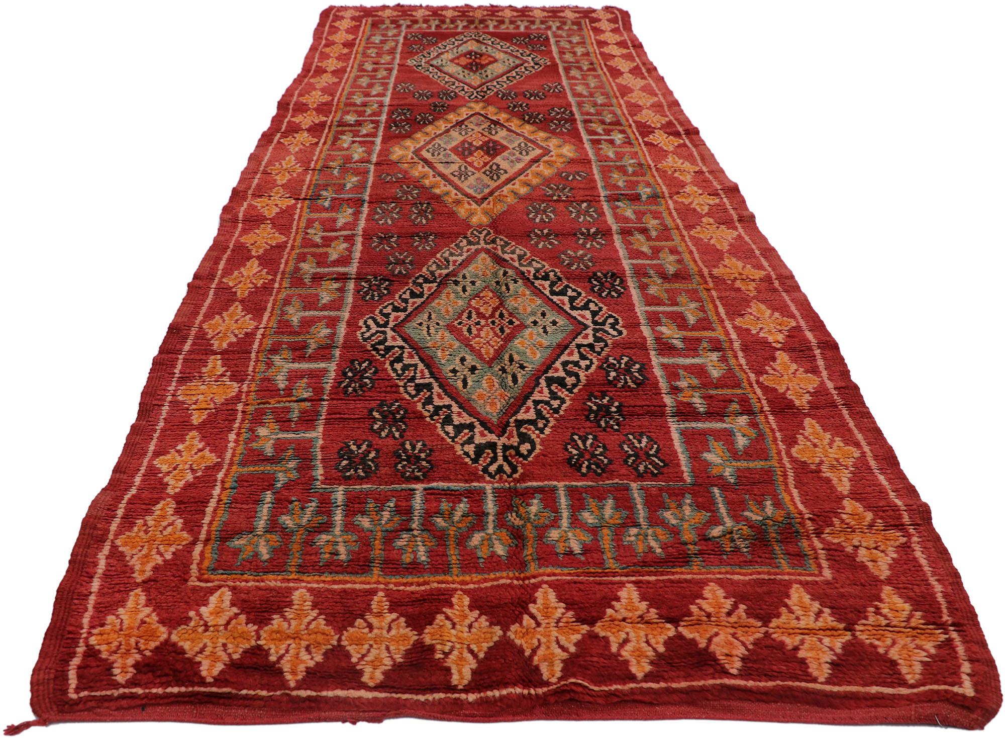Bohemian Vintage Berber Red Boujad Moroccan Rug with Tribal Style For Sale