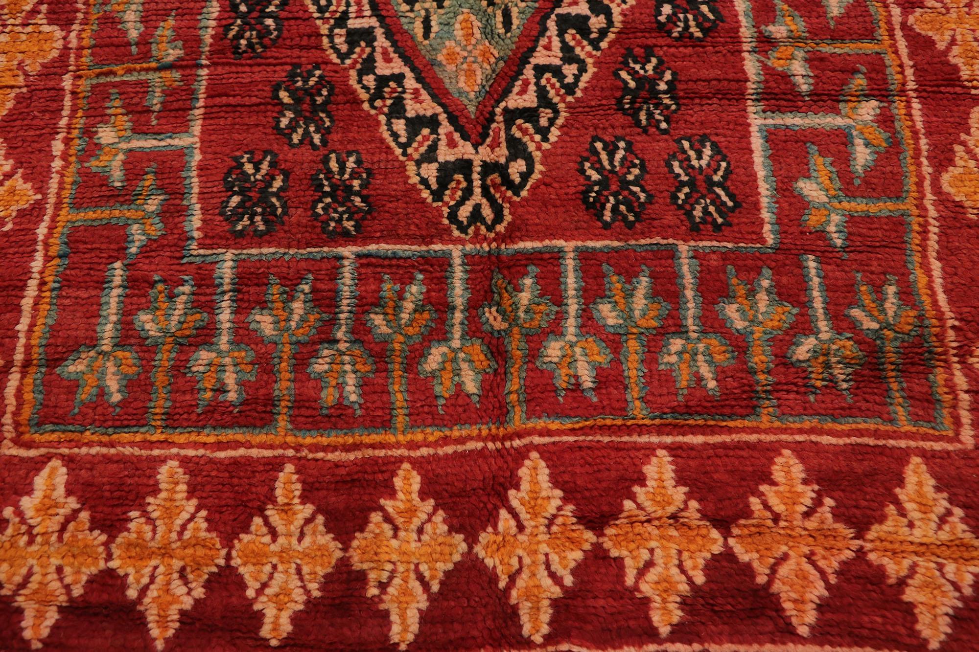 Hand-Knotted Vintage Berber Red Boujad Moroccan Rug with Tribal Style For Sale