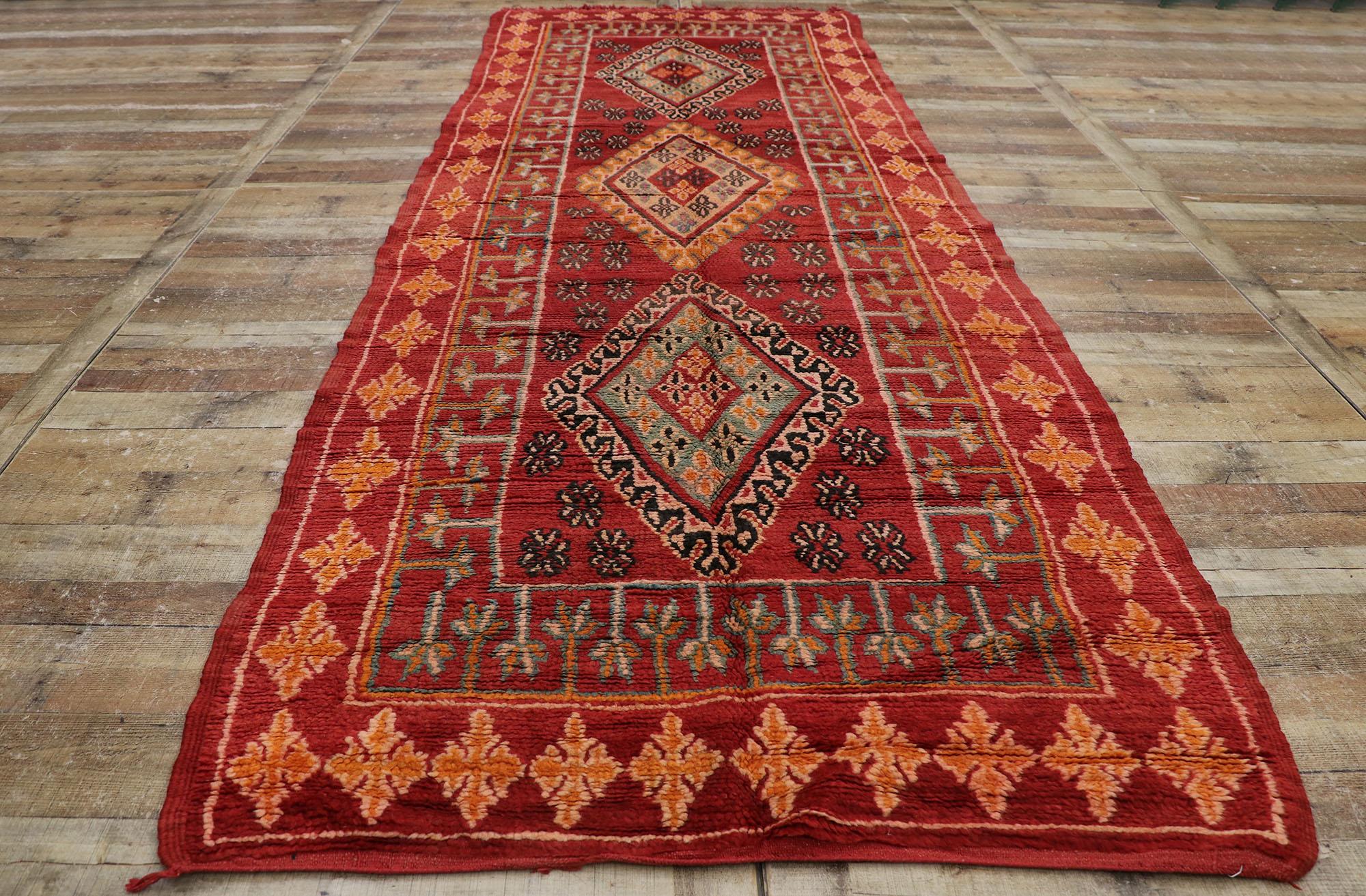 Wool Vintage Berber Red Boujad Moroccan Rug with Tribal Style For Sale