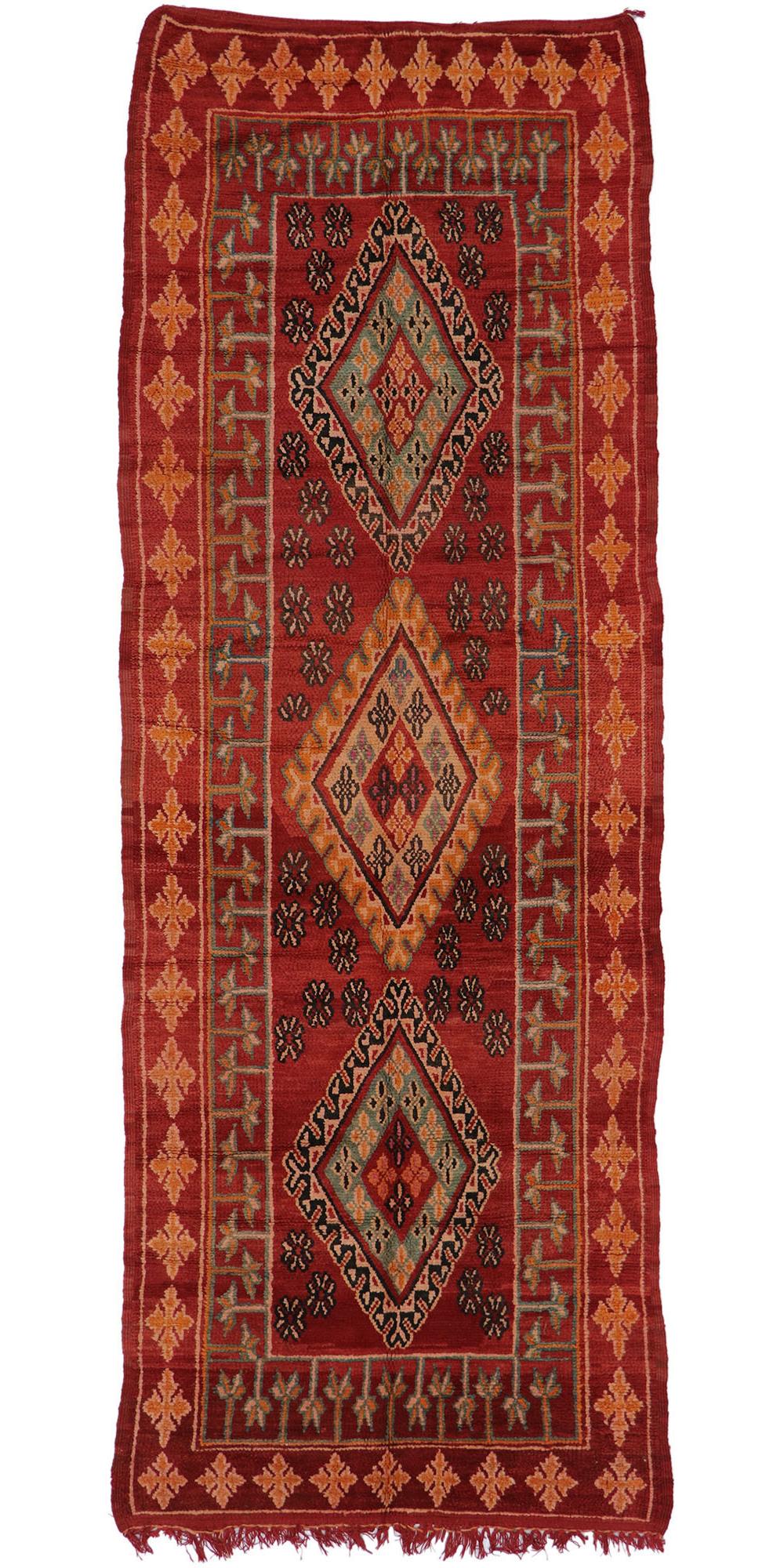Vintage Berber Red Boujad Moroccan Rug with Tribal Style For Sale 2