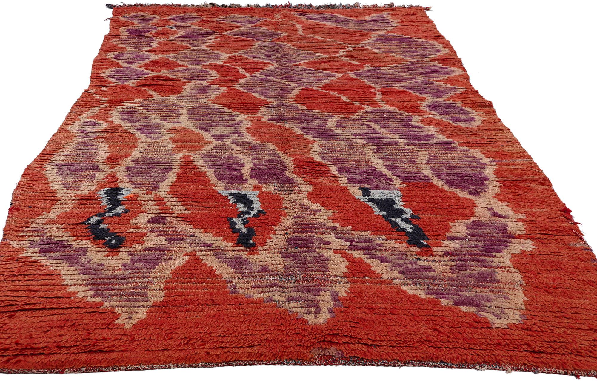 Bohemian Vintage Berber Red Moroccan Azilal Rug, Boho Chic Meets Cozy Tribal Enchantment For Sale