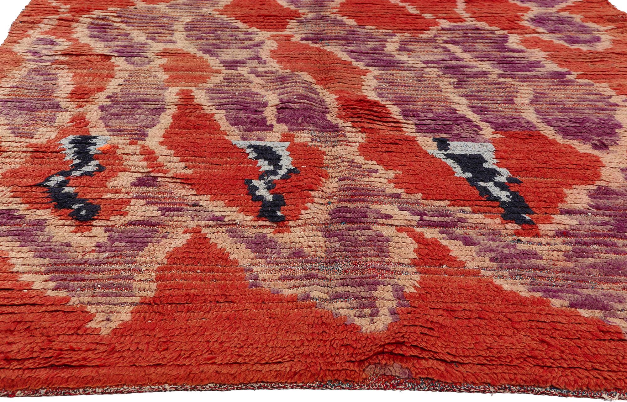 Hand-Knotted Vintage Berber Red Moroccan Azilal Rug, Boho Chic Meets Cozy Tribal Enchantment For Sale