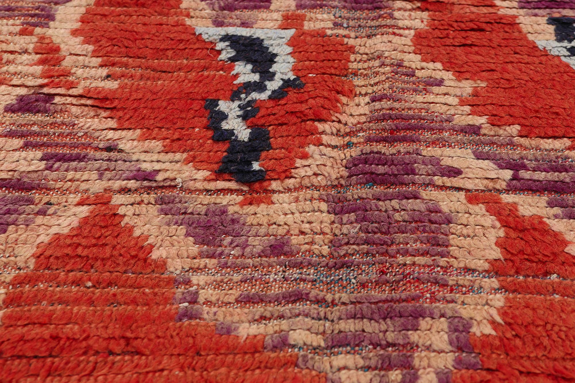 Vintage Berber Red Moroccan Azilal Rug, Boho Chic Meets Cozy Tribal Enchantment In Good Condition For Sale In Dallas, TX