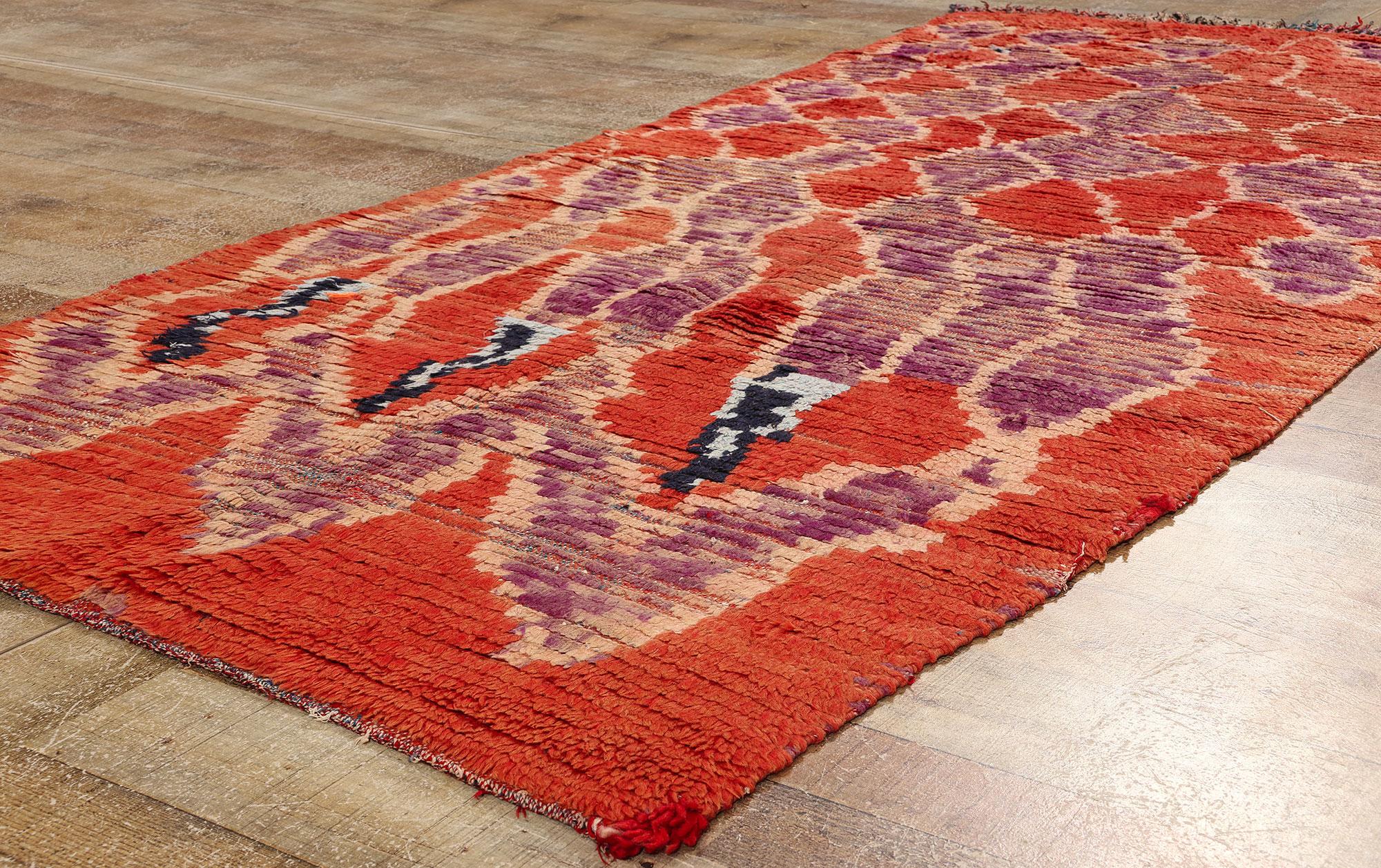 Wool Vintage Berber Red Moroccan Azilal Rug, Boho Chic Meets Cozy Tribal Enchantment For Sale