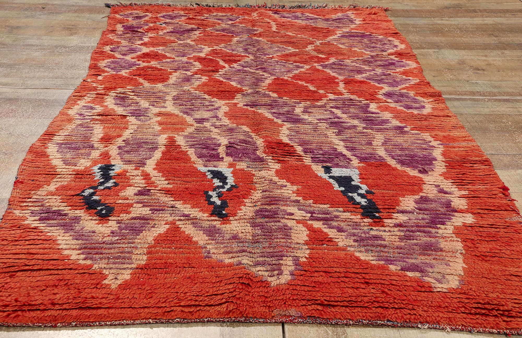 Vintage Berber Red Moroccan Azilal Rug, Boho Chic Meets Cozy Tribal Enchantment For Sale 1