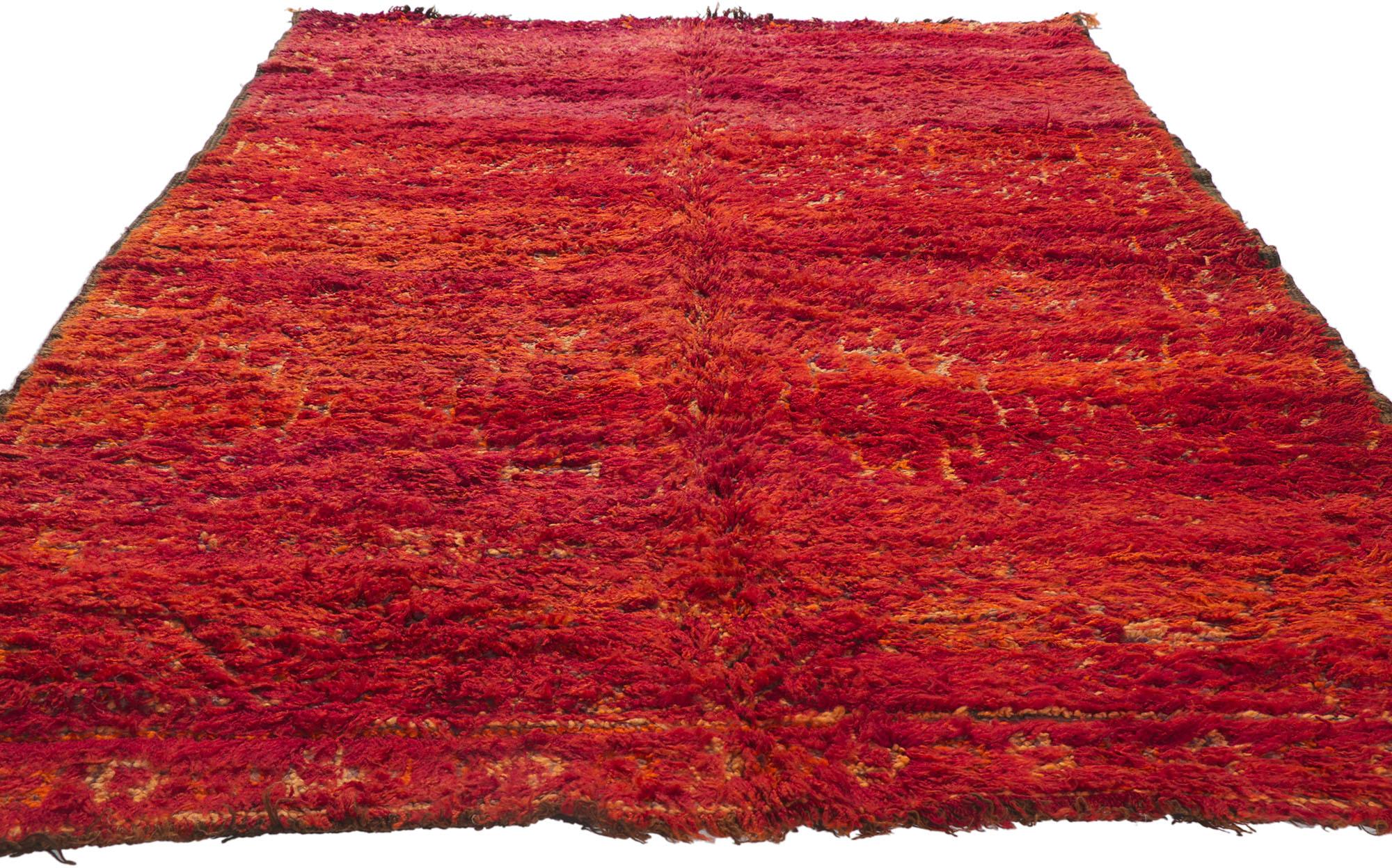 Tribal Vintage Red Beni MGuild Moroccan Rug, Maximalist Style Meets Cozy Nomad For Sale