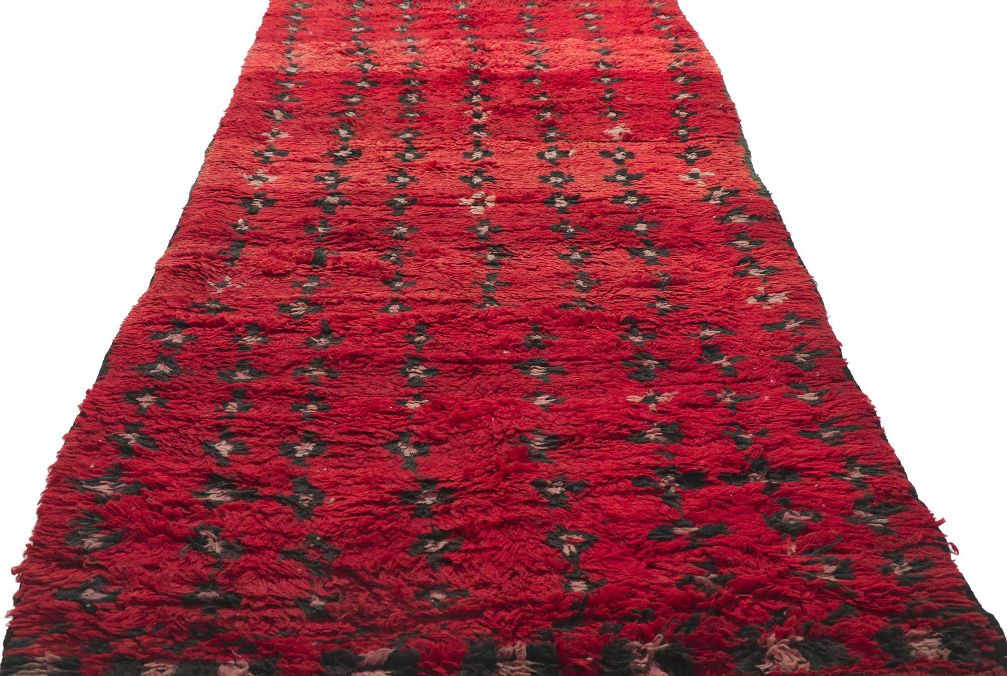 Hand-Knotted Vintage Berber Red Moroccan Hallway Rug For Sale
