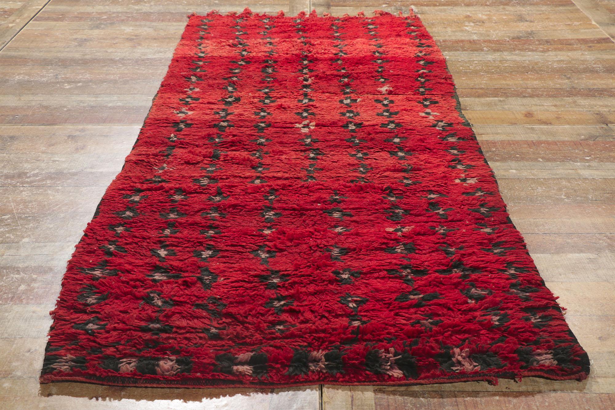 Wool Vintage Berber Red Moroccan Hallway Rug For Sale