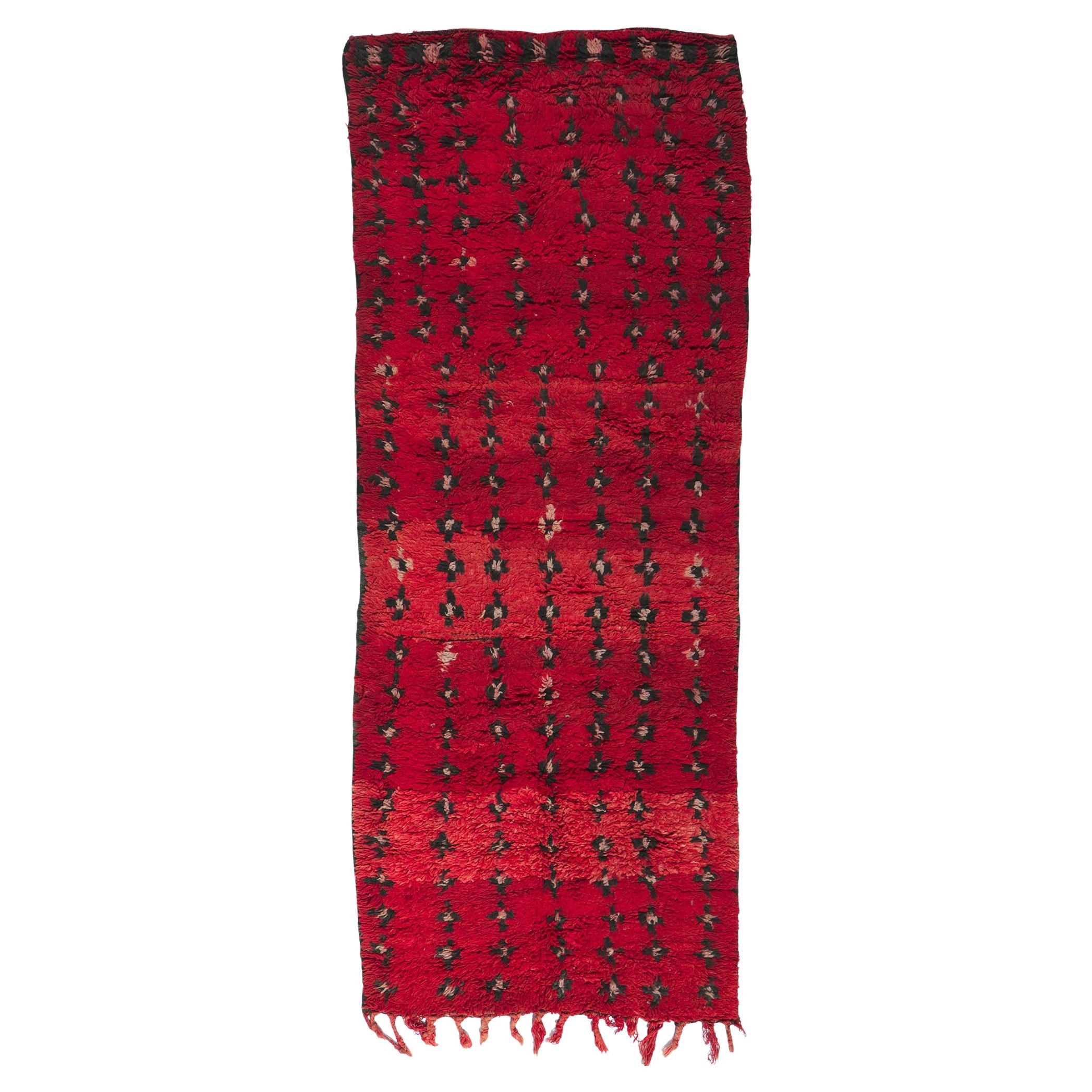 Vintage Berber Red Moroccan Hallway Rug For Sale