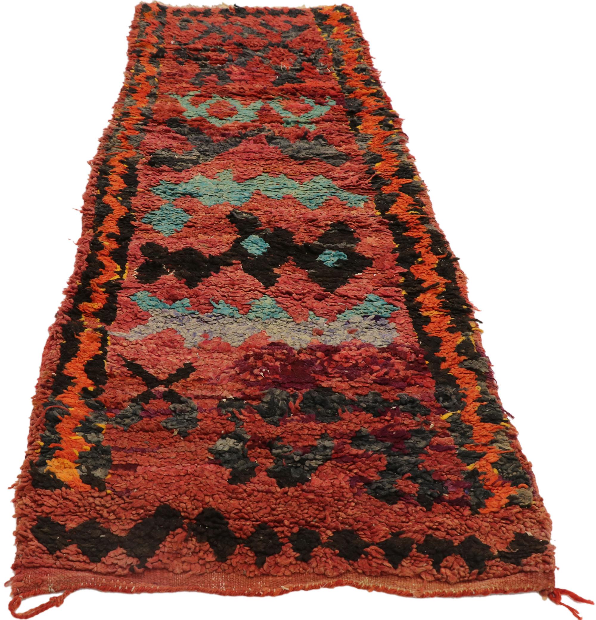 Bohemian Vintage Berber Red Moroccan Rug, Boho Bungalow Meets Tribal Style For Sale