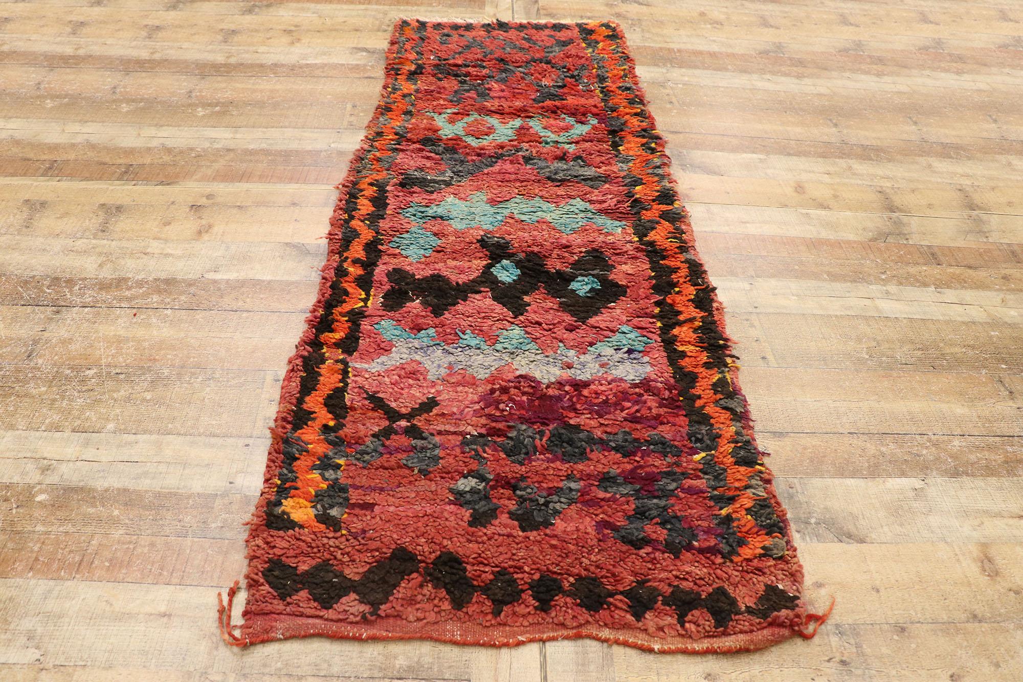 Wool Vintage Berber Red Moroccan Rug, Boho Bungalow Meets Tribal Style For Sale