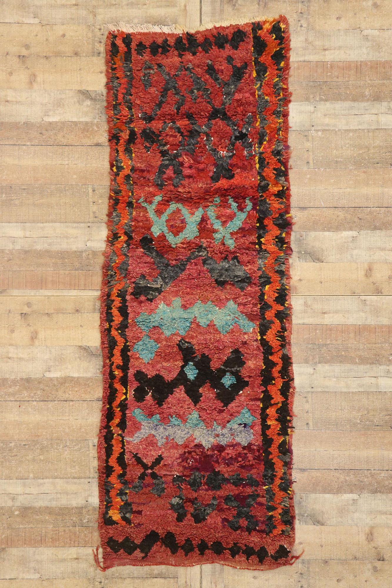 Vintage Berber Red Moroccan Rug, Boho Bungalow Meets Tribal Style For Sale 1