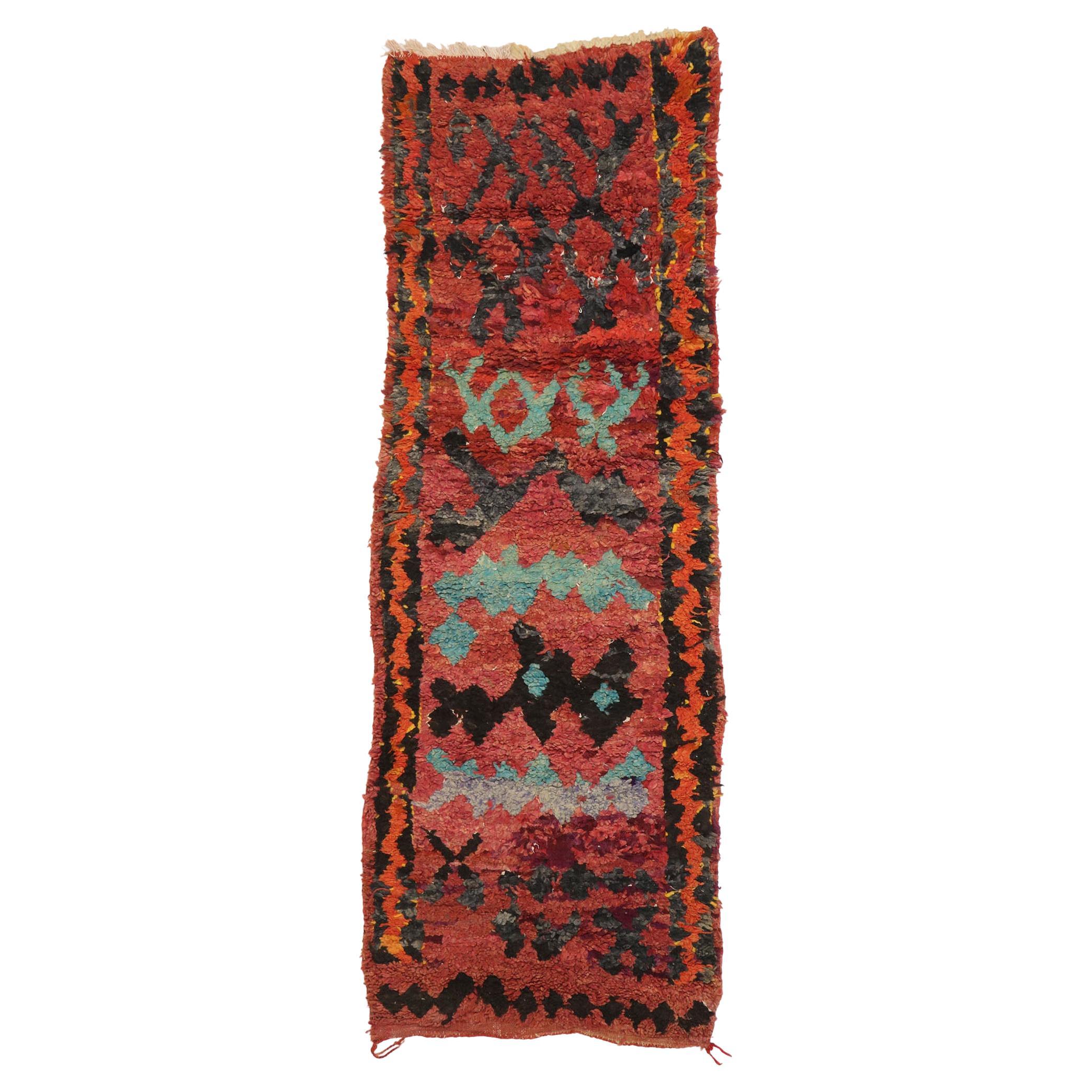 Vintage Berber Red Moroccan Rug, Boho Bungalow Meets Tribal Style For Sale