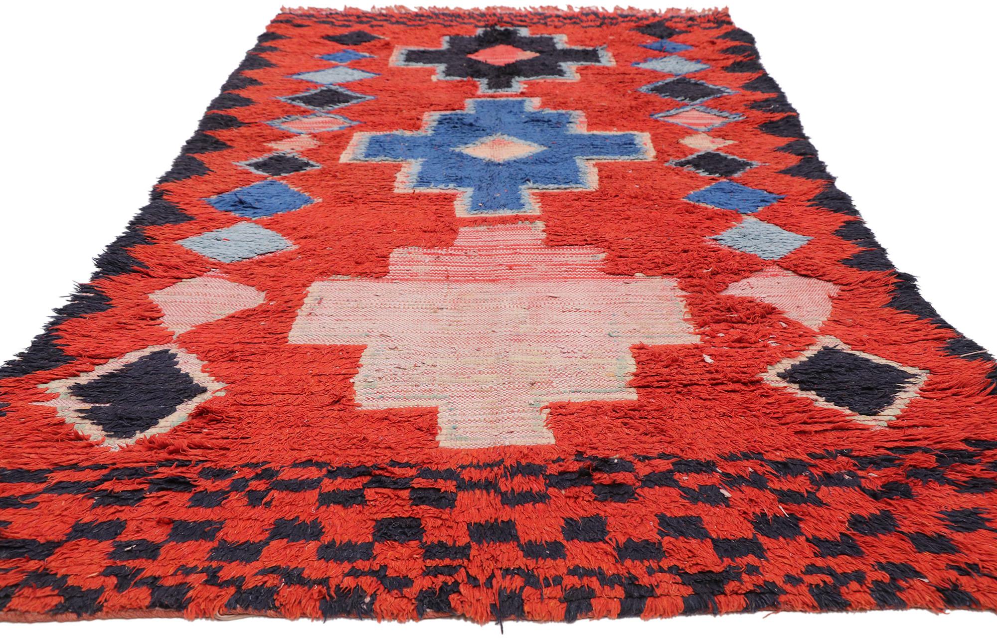 Bohemian Vintage Red Boujad Moroccan Rug For Sale
