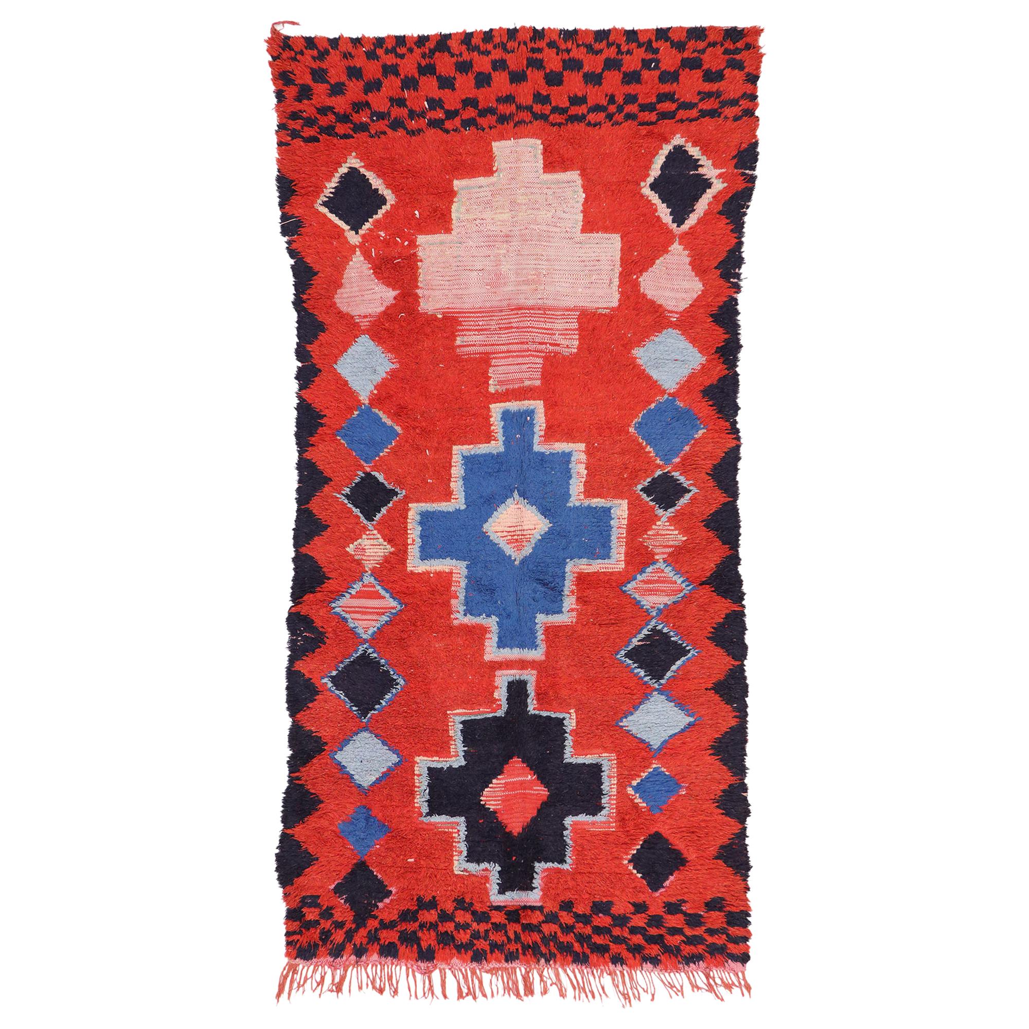 Vintage Red Boujad Moroccan Rug For Sale