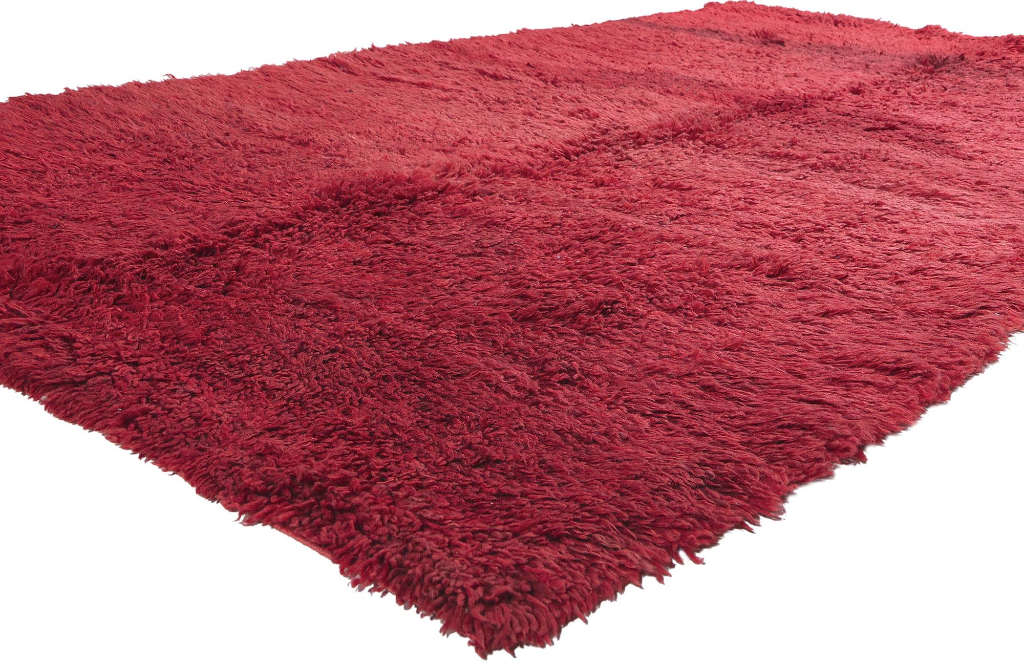 20942 Vintage Red Moroccan Rug, 05'05 x 08'08. Embark on a journey through the captivating world of Maximalist aesthetics as you explore the charm of this hand-knotted wool vintage Beni Mguild Moroccan rug—a masterpiece born in the western central