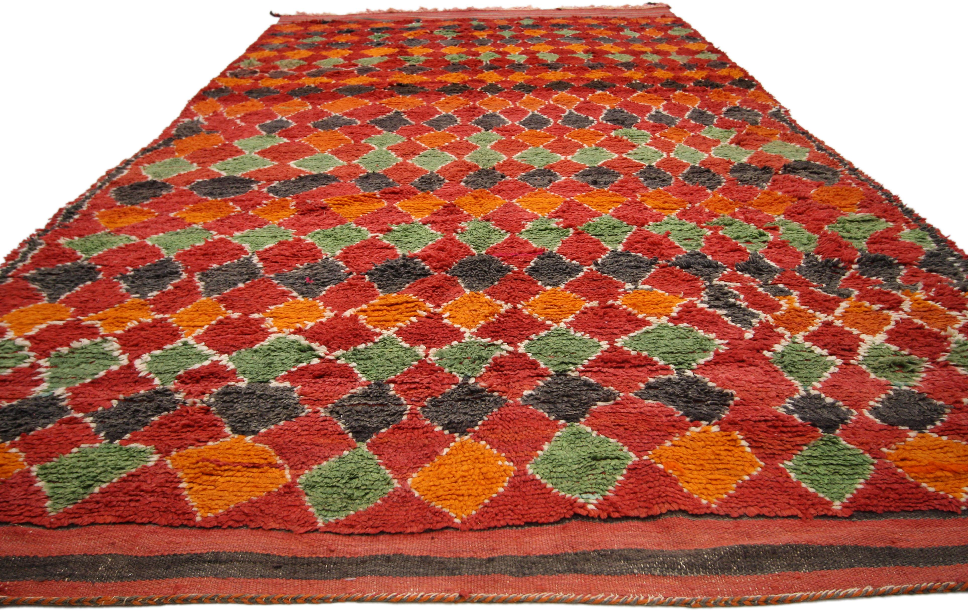 Hand-Knotted Vintage Berber Red Moroccan Rug with Diamond Pattern and Modern Tribal Style For Sale