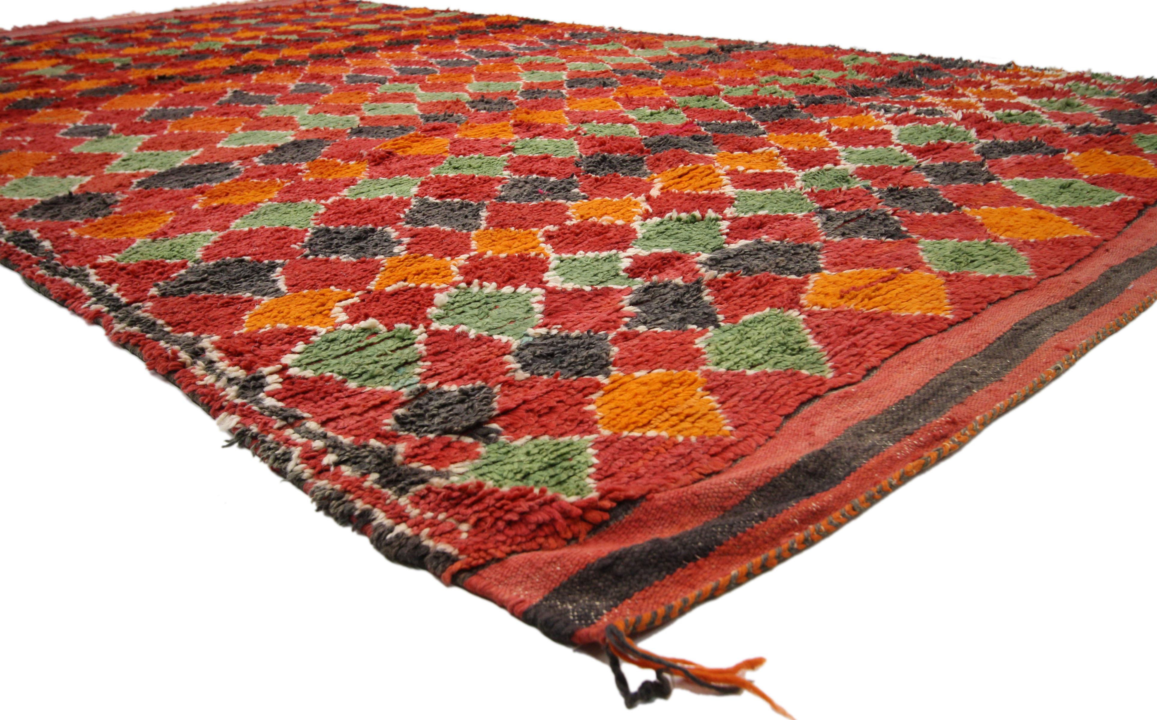 Vintage Berber Red Moroccan Rug with Diamond Pattern and Modern Tribal Style In Good Condition For Sale In Dallas, TX