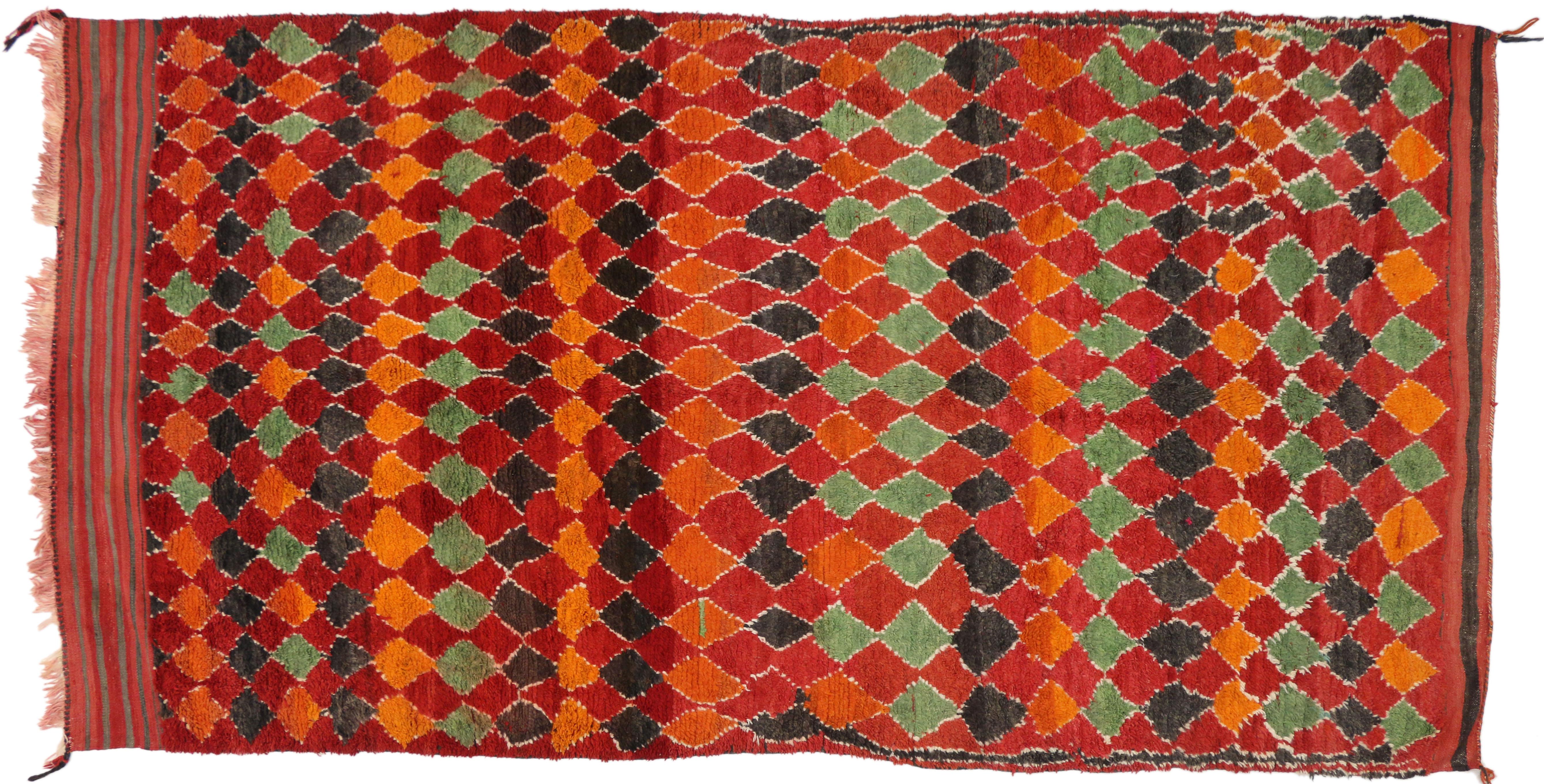 Wool Vintage Berber Red Moroccan Rug with Diamond Pattern and Modern Tribal Style For Sale