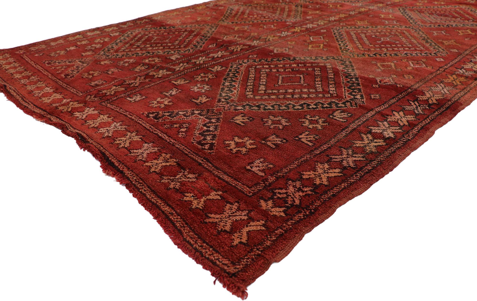 21526 Vintage Berber Moroccan Rug with Tribal Style 06'03 x 09'07. Showcasing a bold expressive design, incredible detail and texture, this hand knotted wool vintage Berber Moroccan rug is a captivating vision of woven beauty. The eye-catching