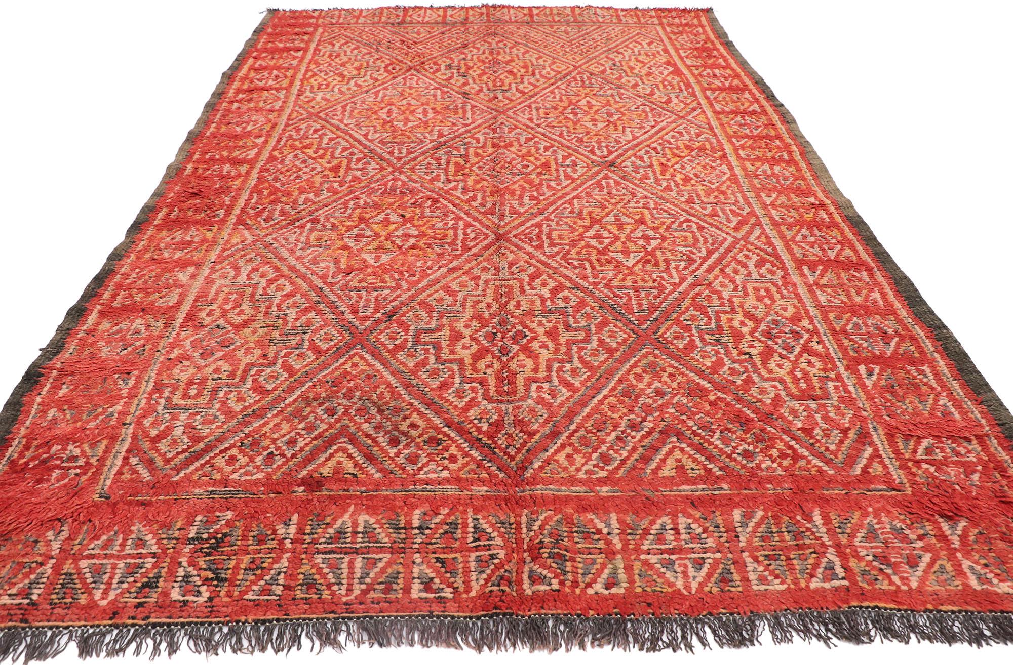 Hand-Knotted Vintage Red Beni MGuild Moroccan Rug, Midcentury Meets Global Bohemian For Sale