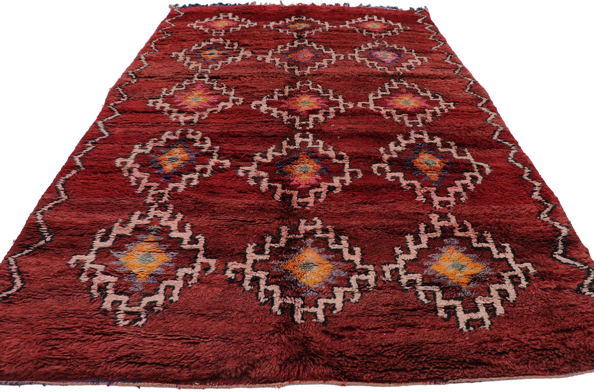 Hand-Knotted Vintage Berber Red Moroccan Rug with Tribal Style For Sale