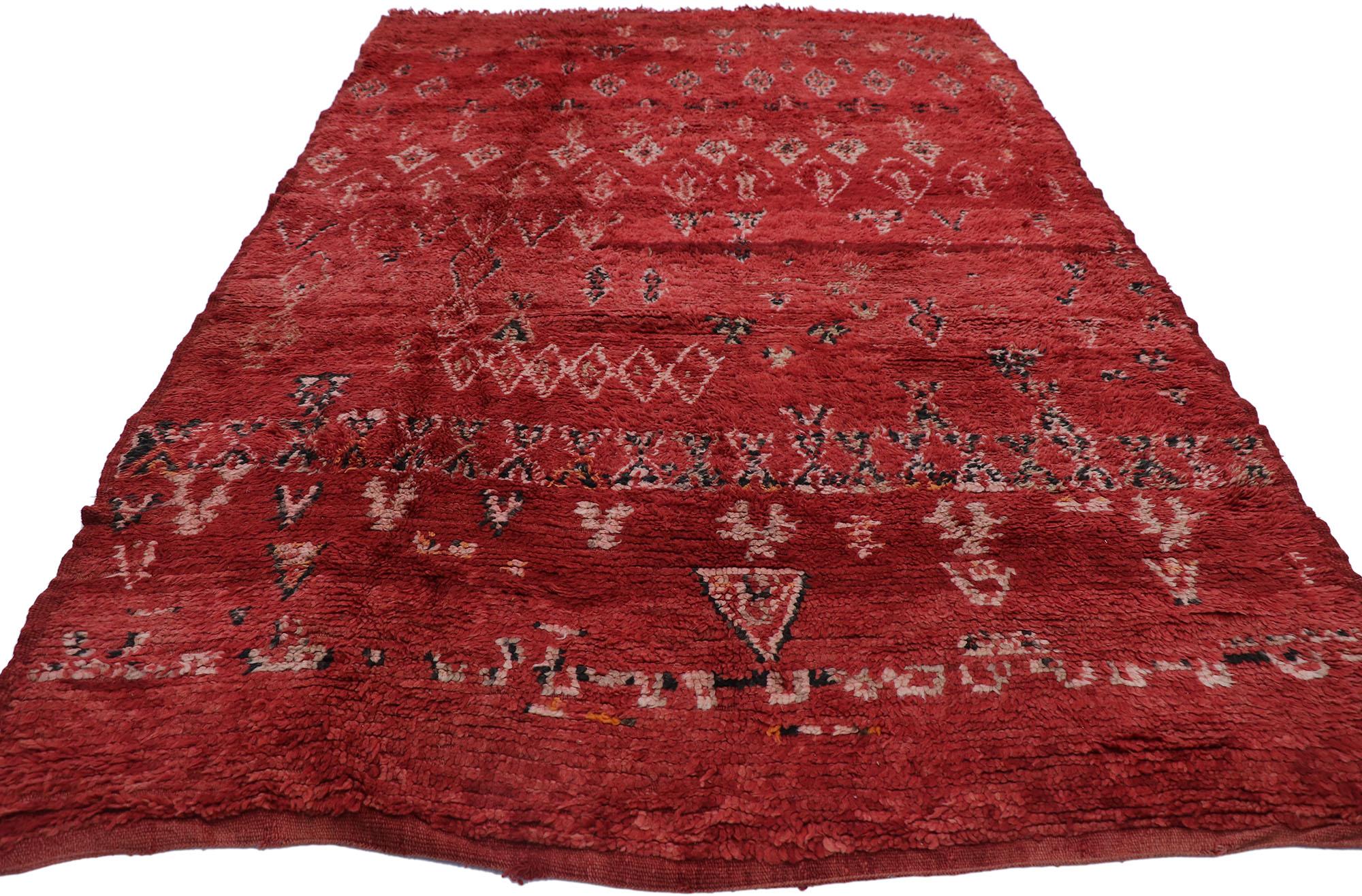 Hand-Knotted Vintage Berber Red Moroccan Rug with Tribal Style For Sale